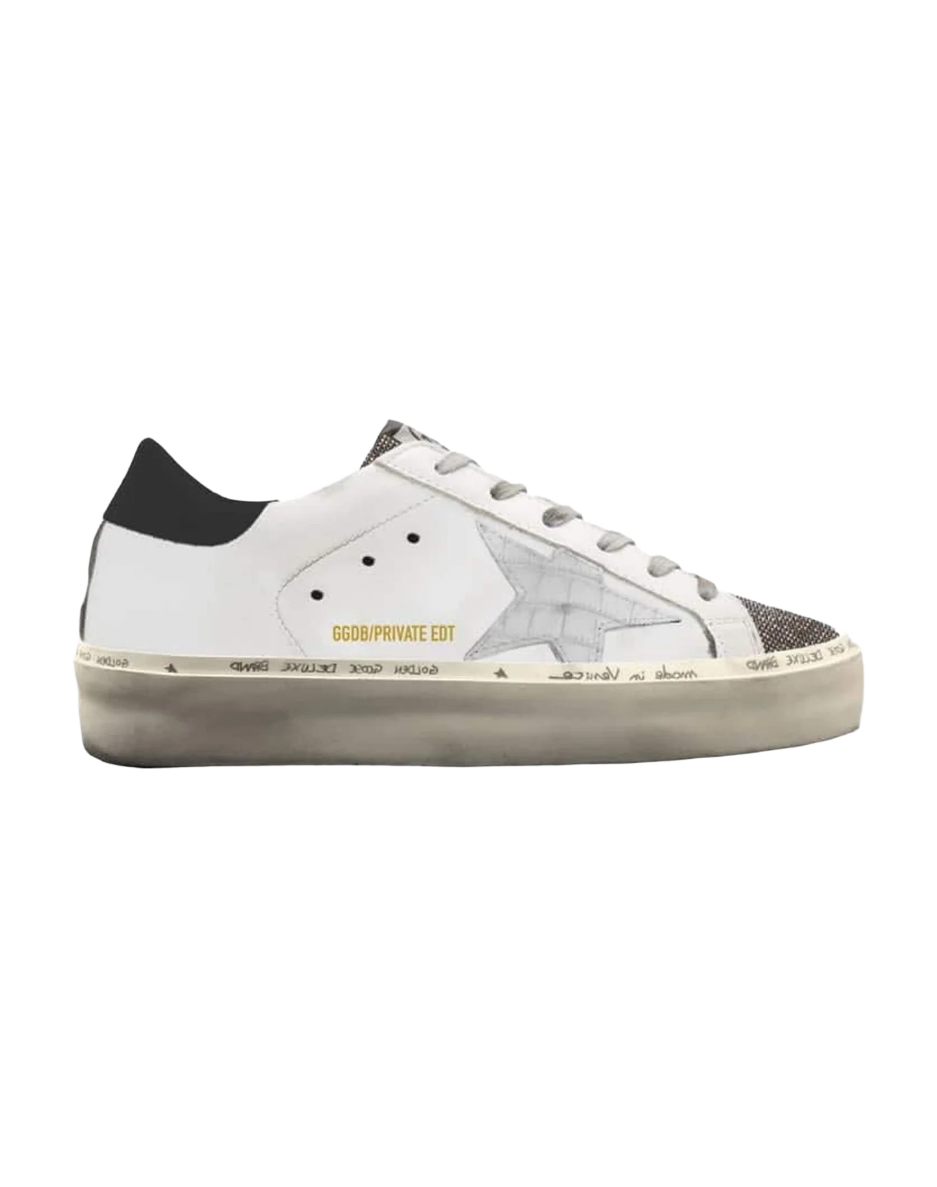Women | Hi Star Sneakers Whie Leather with Light Grey Hammered Leather Star & Glitter Insert