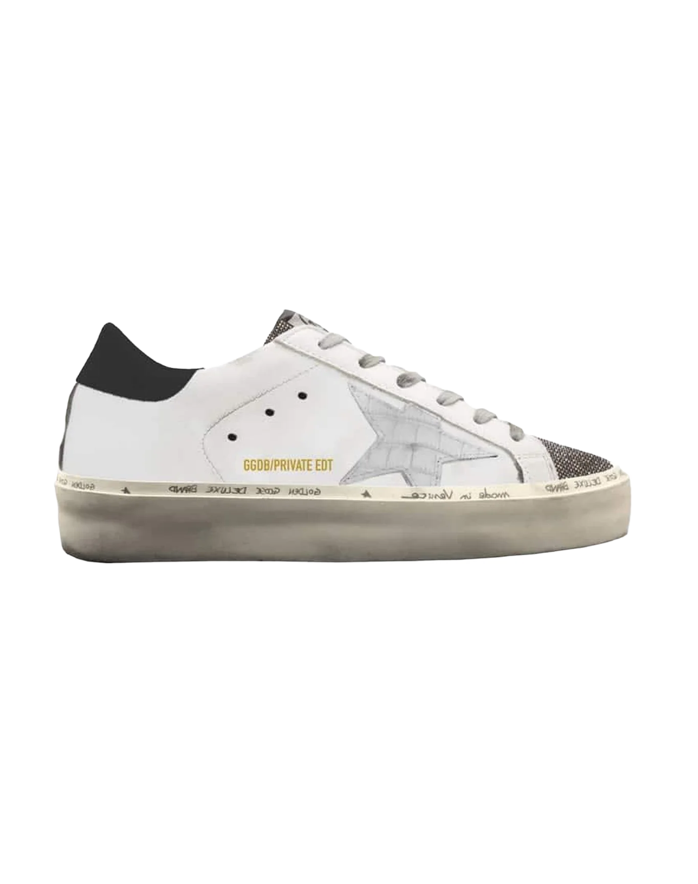 Women | Hi Star Sneakers Whie Leather with Light Grey Hammered Leather Star & Glitter Insert - Image 2