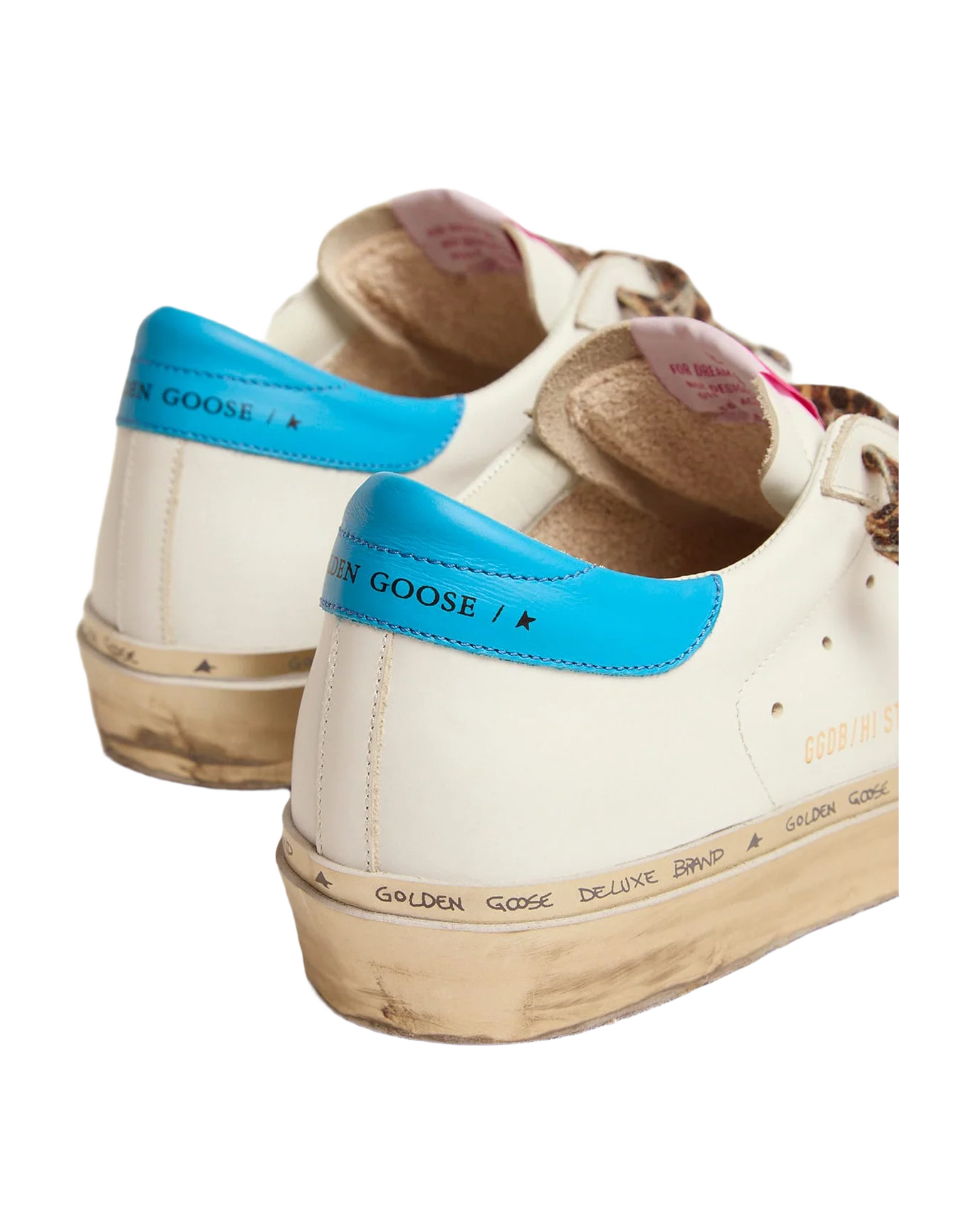 Women | Hi Star Sneakers White Leather with Black Star & Blue Electric Heel Tab | White x Black x Cyan Blue - Image 2