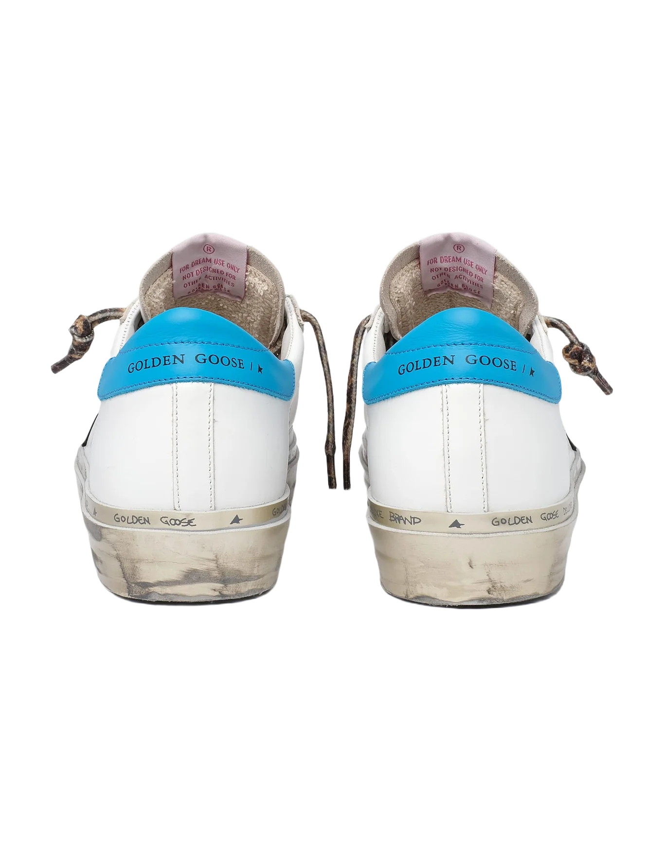 Women | Hi Star Sneakers White Leather with Black Star & Blue Electric Heel Tab | White x Black x Cyan Blue - Image 9