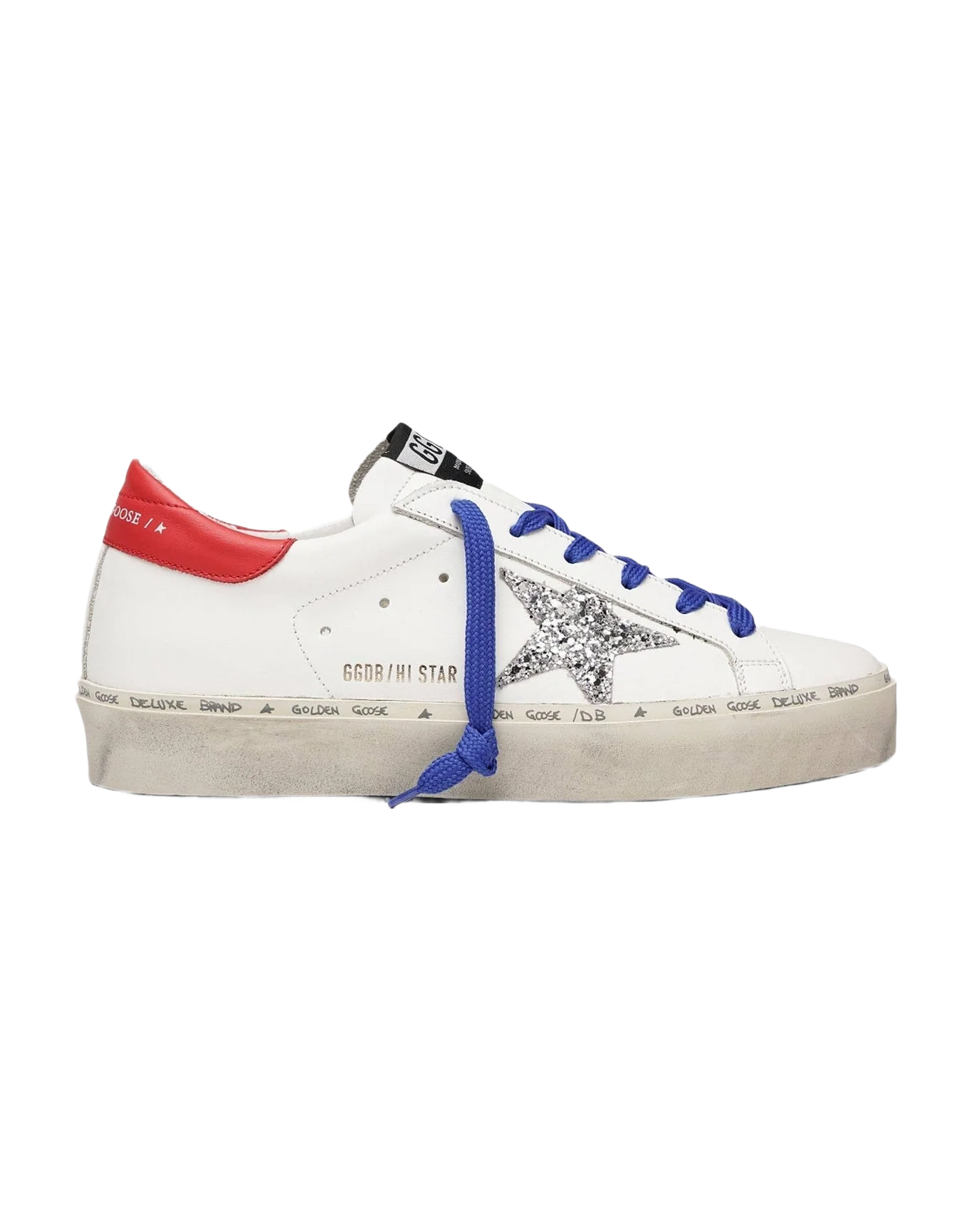 Women | Hi Star Sneakers White Leather with Grey Glitter Star & Red Heel Tab