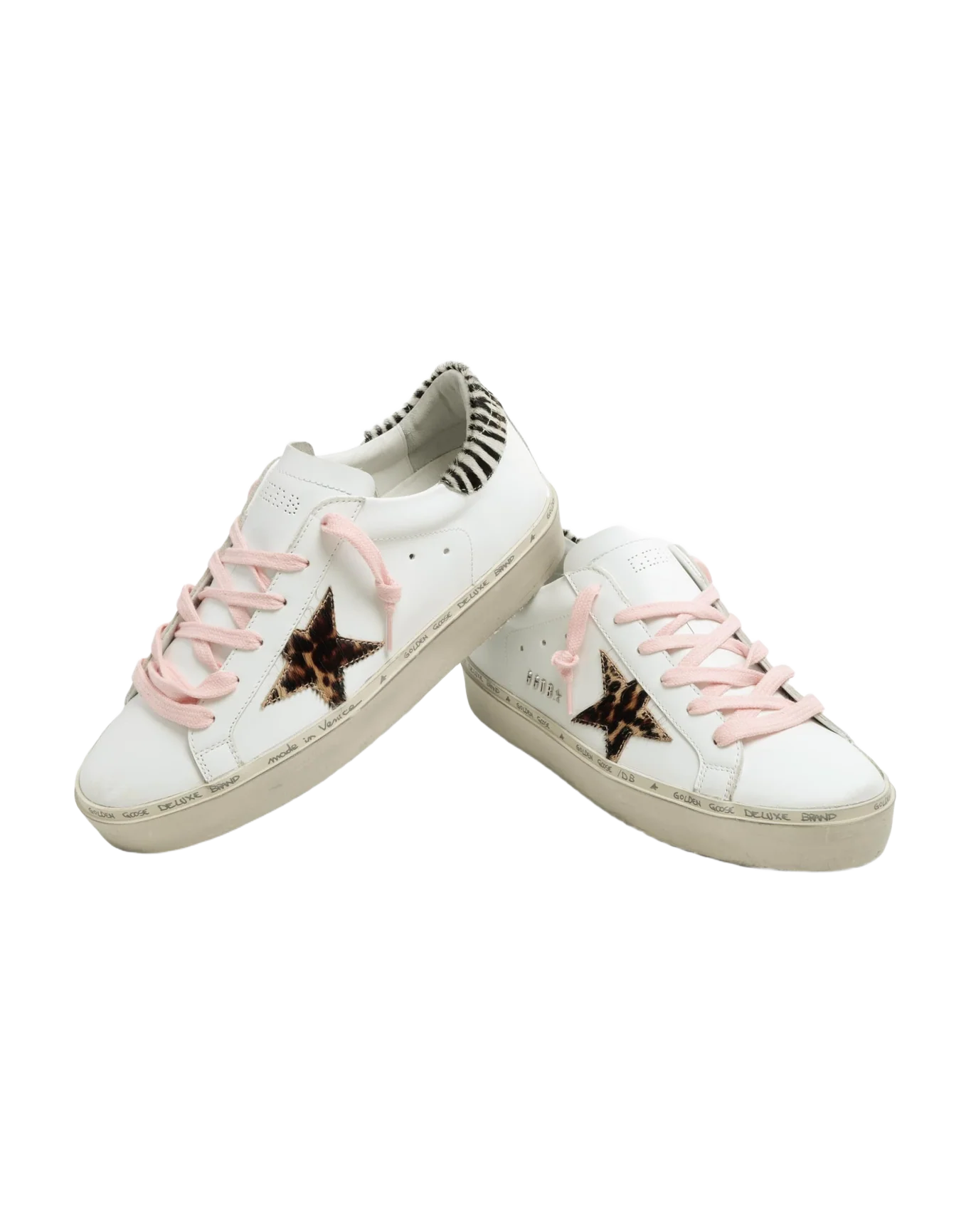 Women | Hi Star Sneakers White Leather with Leopard Pony Skin Star & Zebra Pony Skin Heel Tab | White x Beige Brown Leo x White Black - Image 4