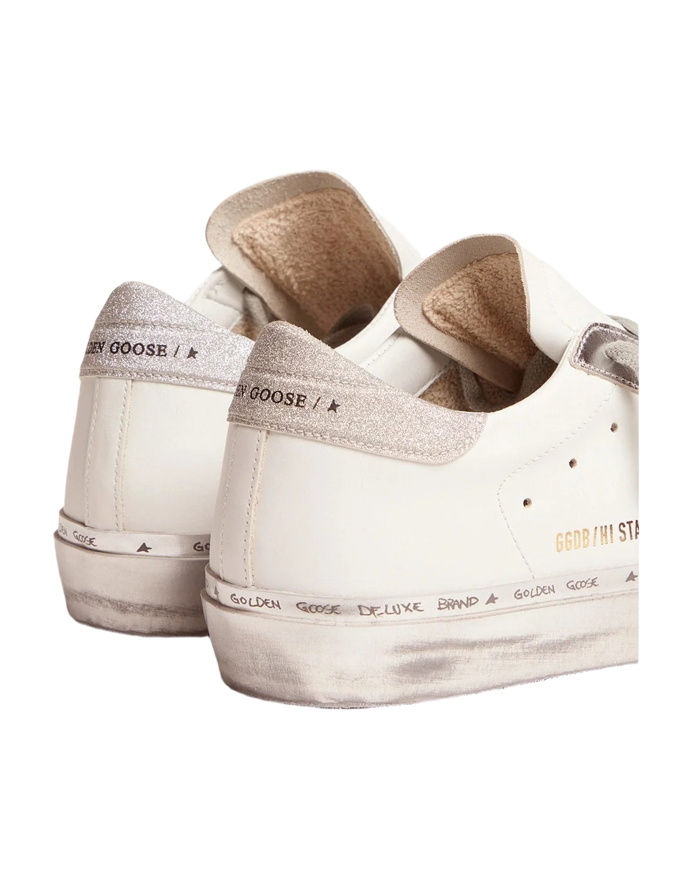 Women | Hi Star Sneakers with Camouflage Star & Glittery Heel Tab | White x Green Camouflage x Silver