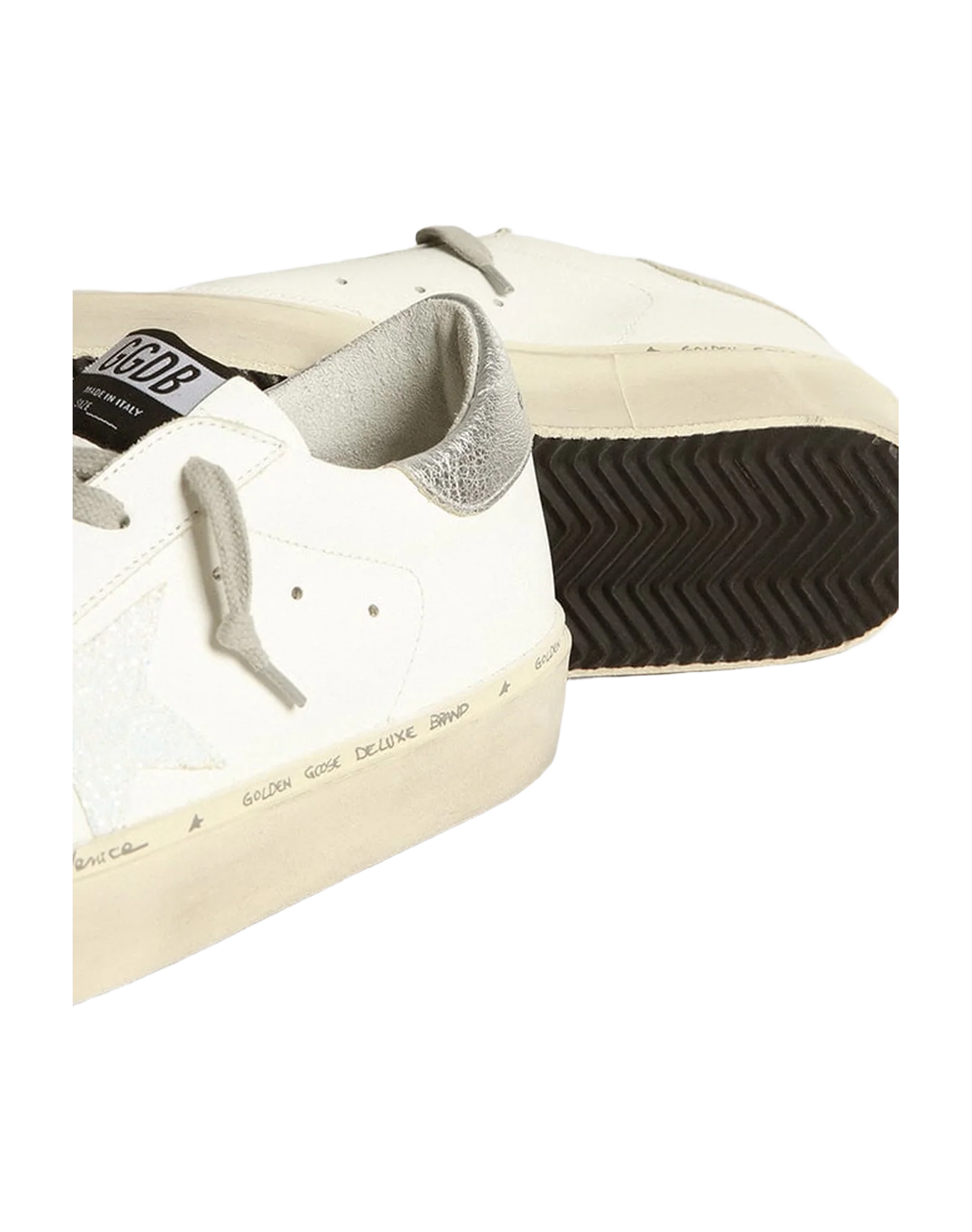 Women | Hi Star Sneakers with Iridescent Star & Silver Heel Tab | White x Silver - Image 2