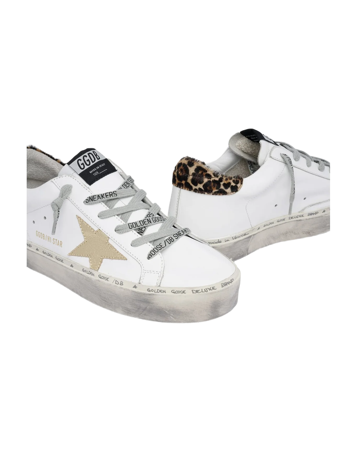 Women | Hi Star White Leather with Gold Glitter Star & Leopard-Print Pony Skin Heel Tab - Image 4