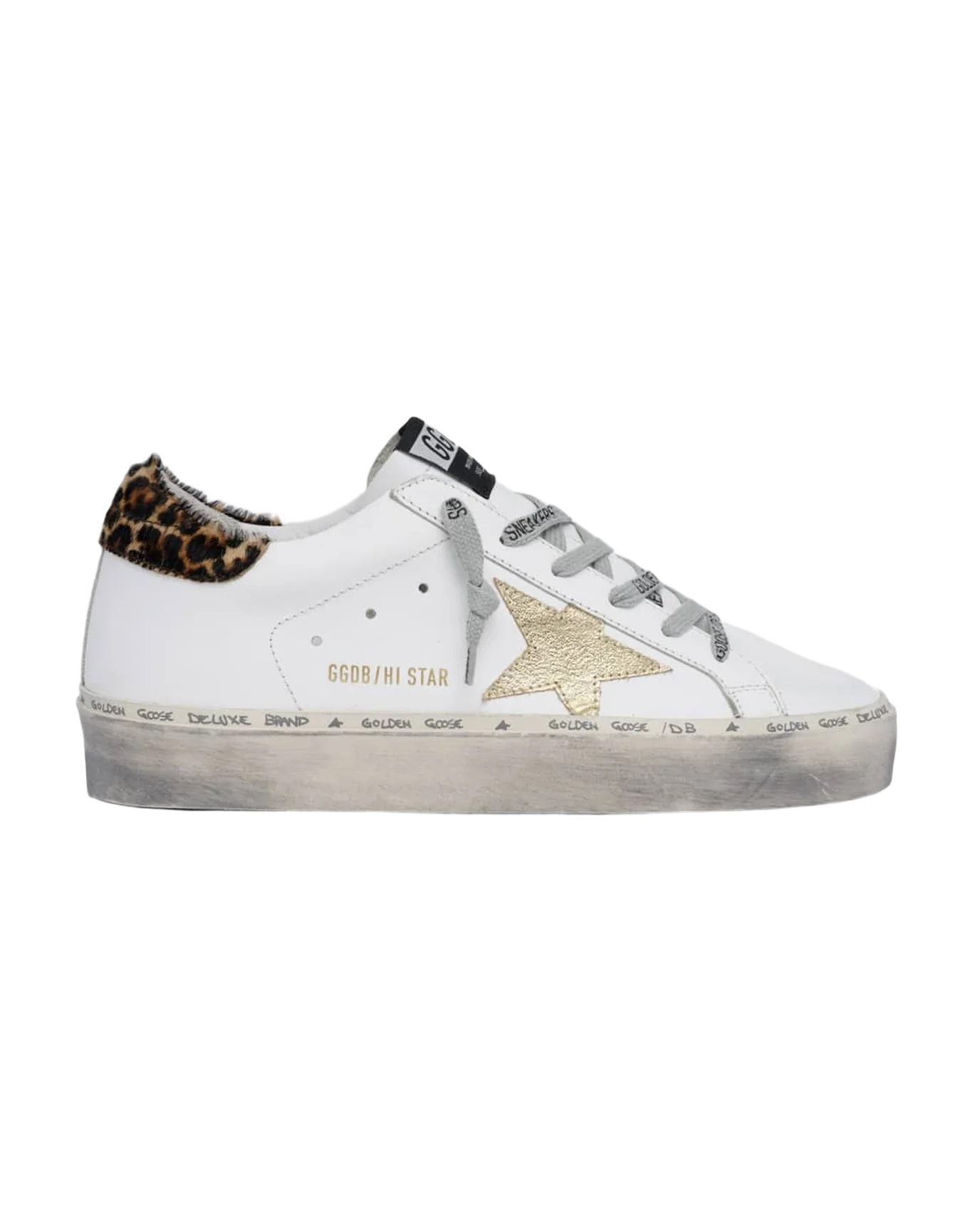 Women | Hi Star White Leather with Gold Glitter Star & Leopard-Print Pony Skin Heel Tab - Image 5