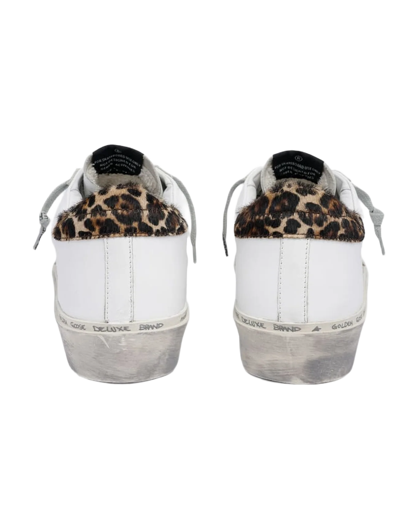 Women | Hi Star White Leather with Gold Glitter Star & Leopard-Print Pony Skin Heel Tab - Image 6