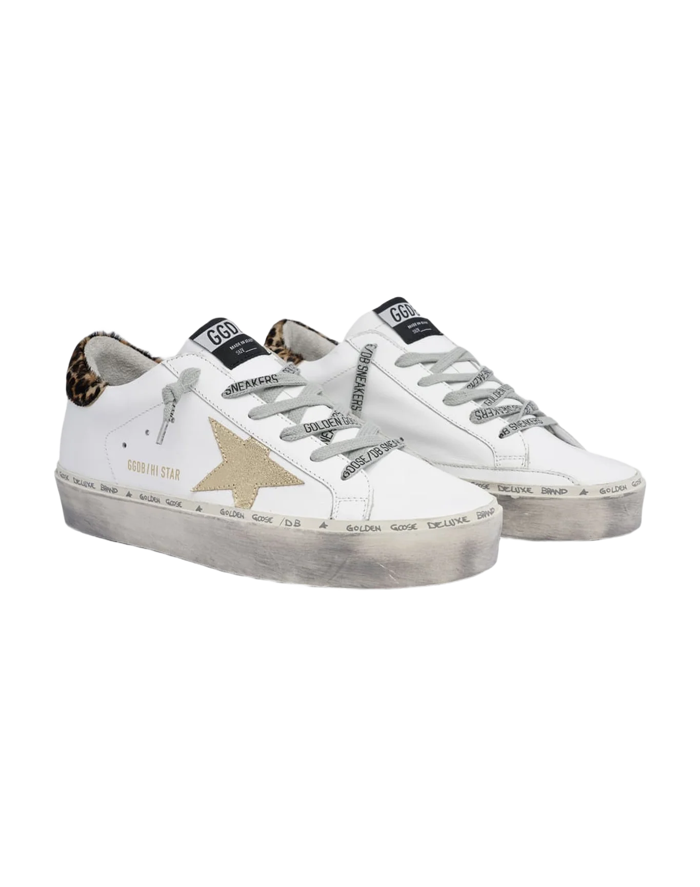 Women | Hi Star White Leather with Gold Glitter Star & Leopard-Print Pony Skin Heel Tab - Image 7