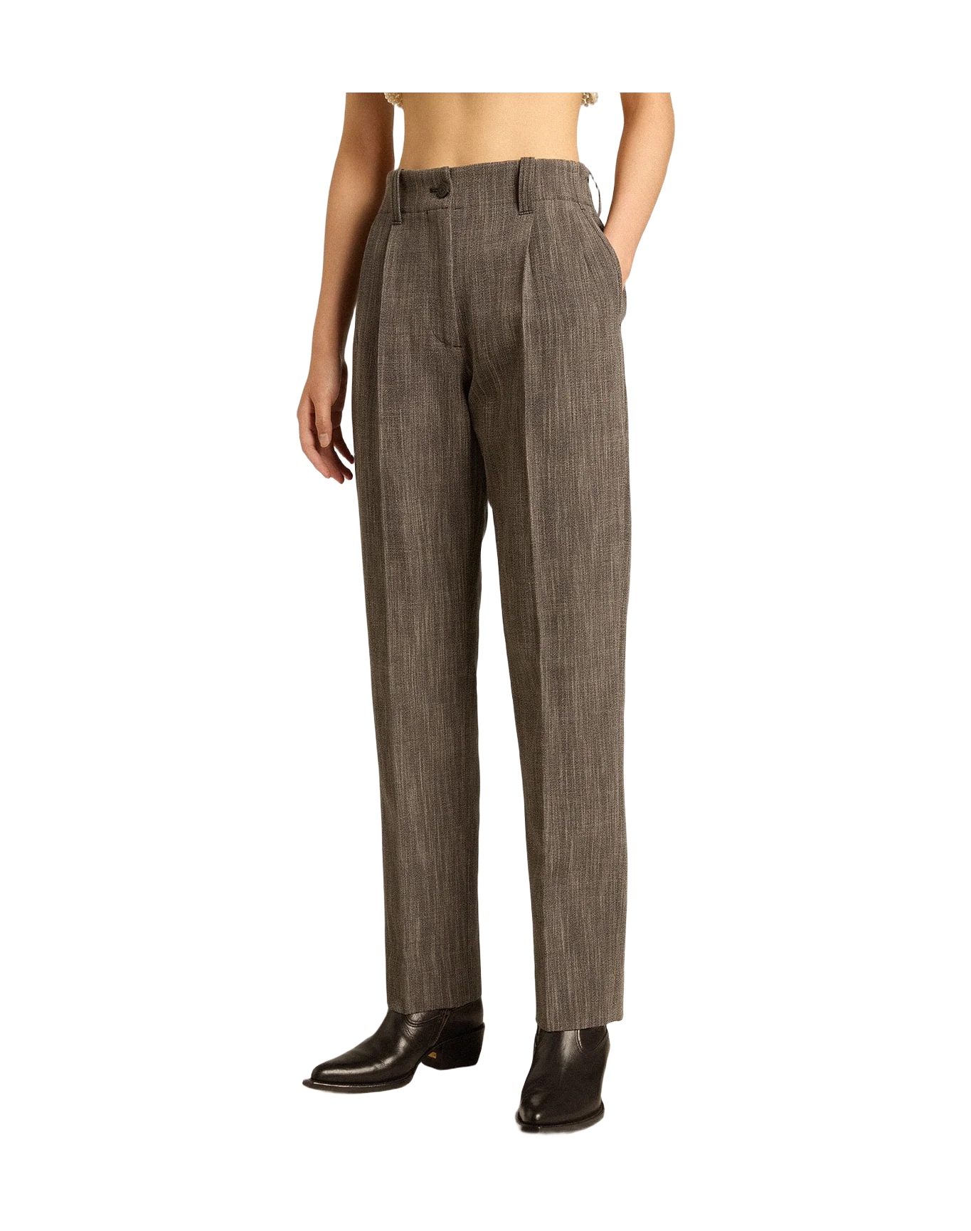 Women | High-Waisted Pants Gray Melange Wool Blend | Grey x White - Image 10