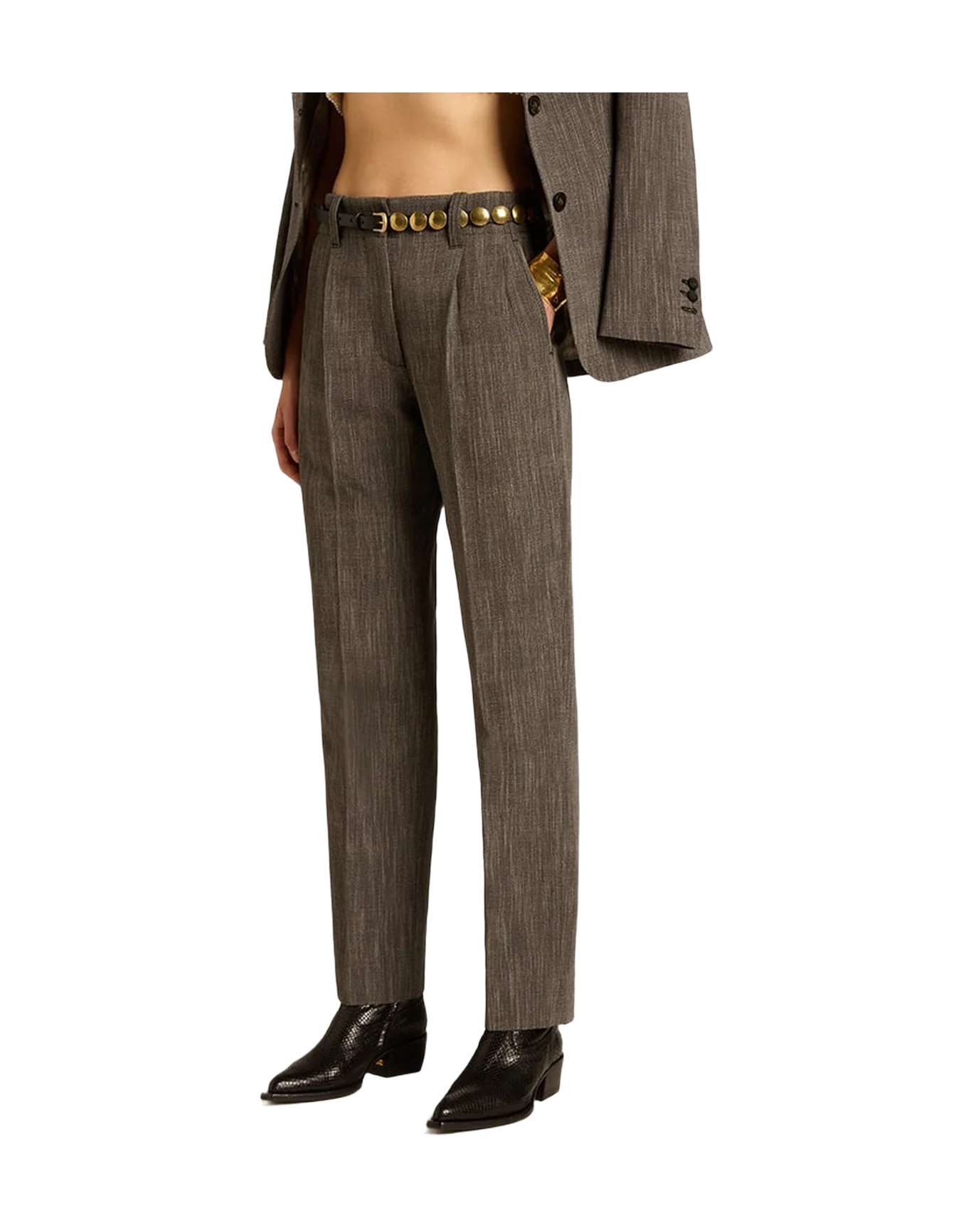 Women | High-Waisted Pants Gray Melange Wool Blend | Grey x White - Image 4