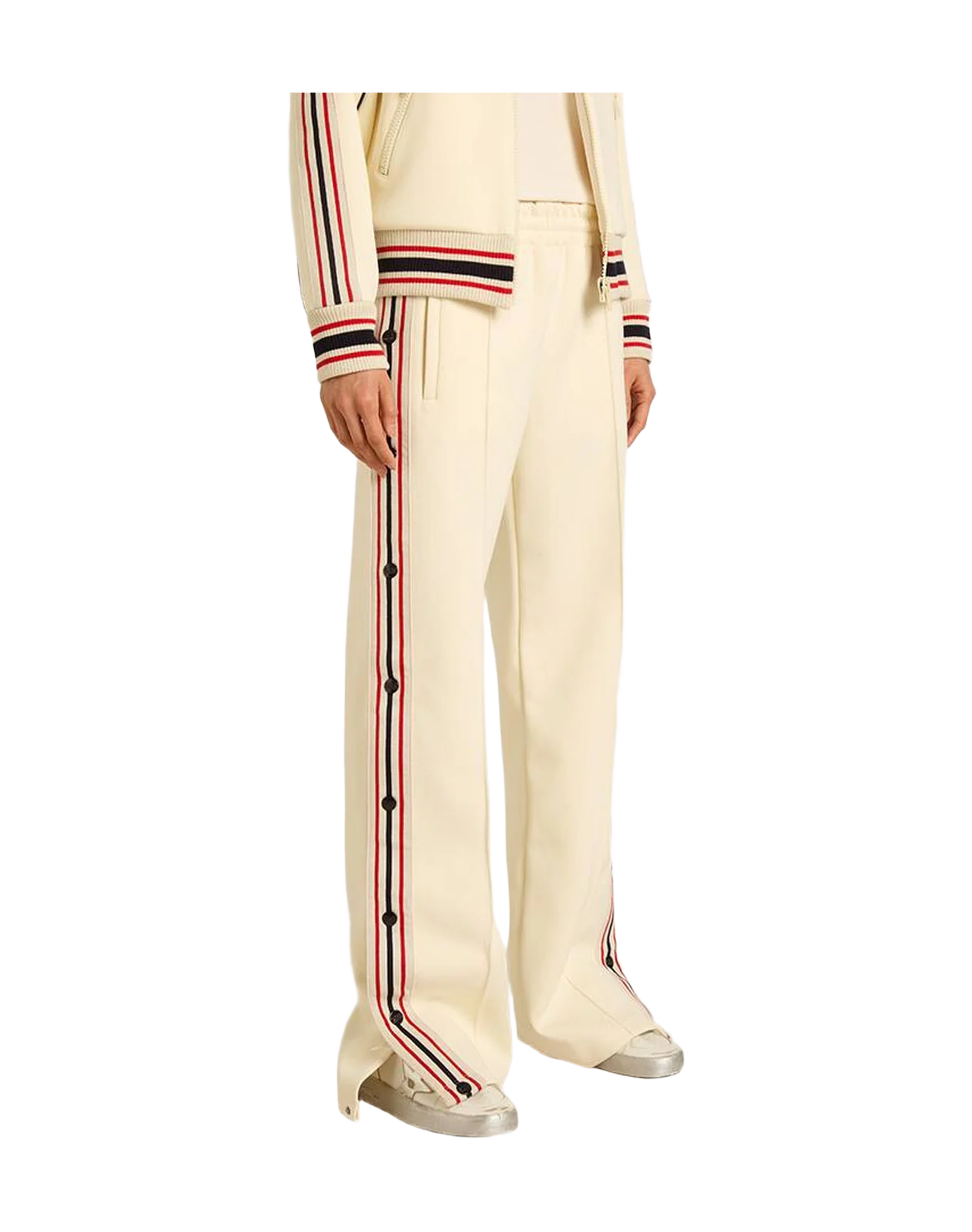 Women | Joggers Aged White with Side Stripes | Papyrus x Dark Blue - Image 5