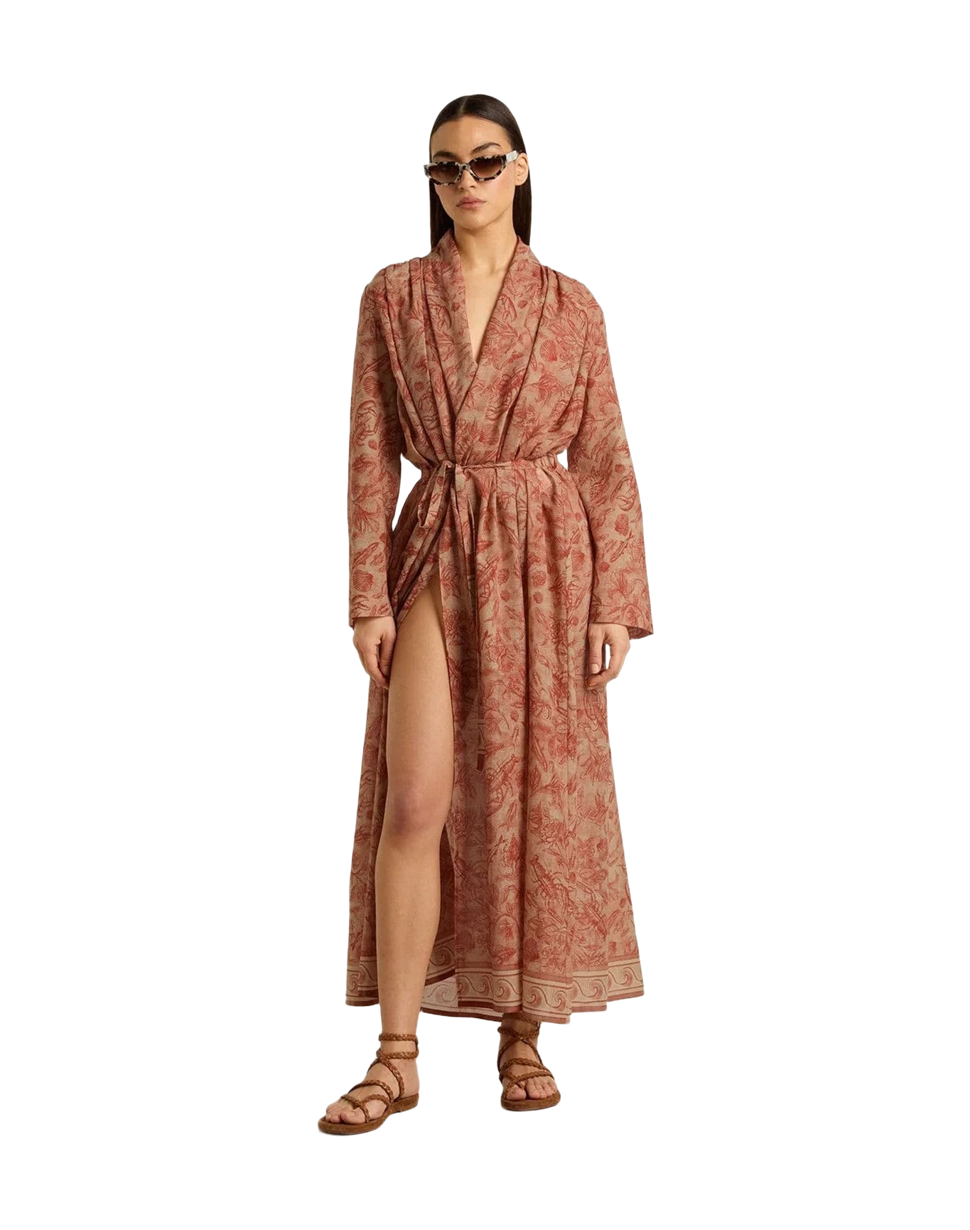 Women | Kaftan Cotton Voile with All-Over Brick-Red Marine Print | Artic Wolf x Autumn Glaze
