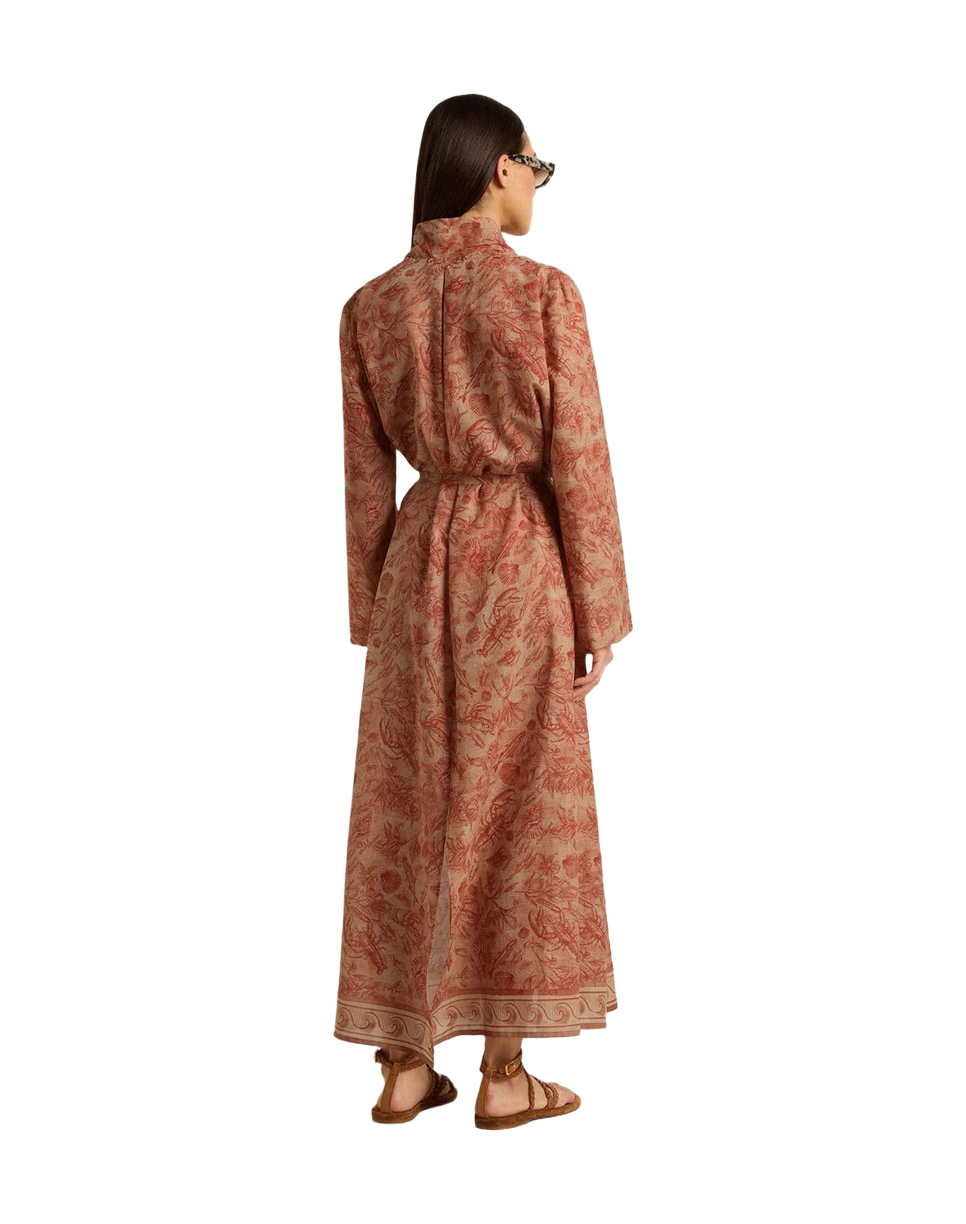 Women | Kaftan Cotton Voile with All-Over Brick-Red Marine Print | Artic Wolf x Autumn Glaze - Image 10