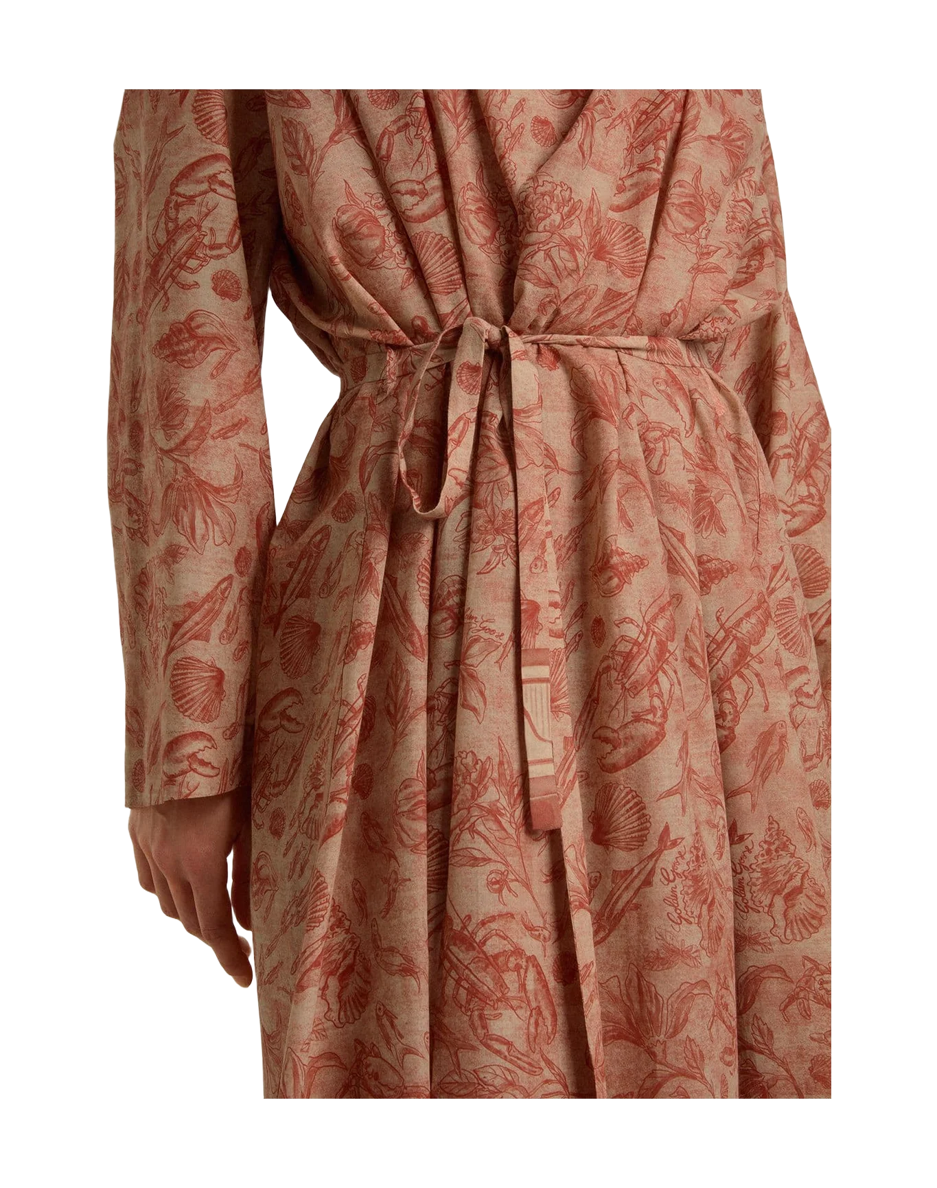 Women | Kaftan Cotton Voile with All-Over Brick-Red Marine Print | Artic Wolf x Autumn Glaze - Image 6