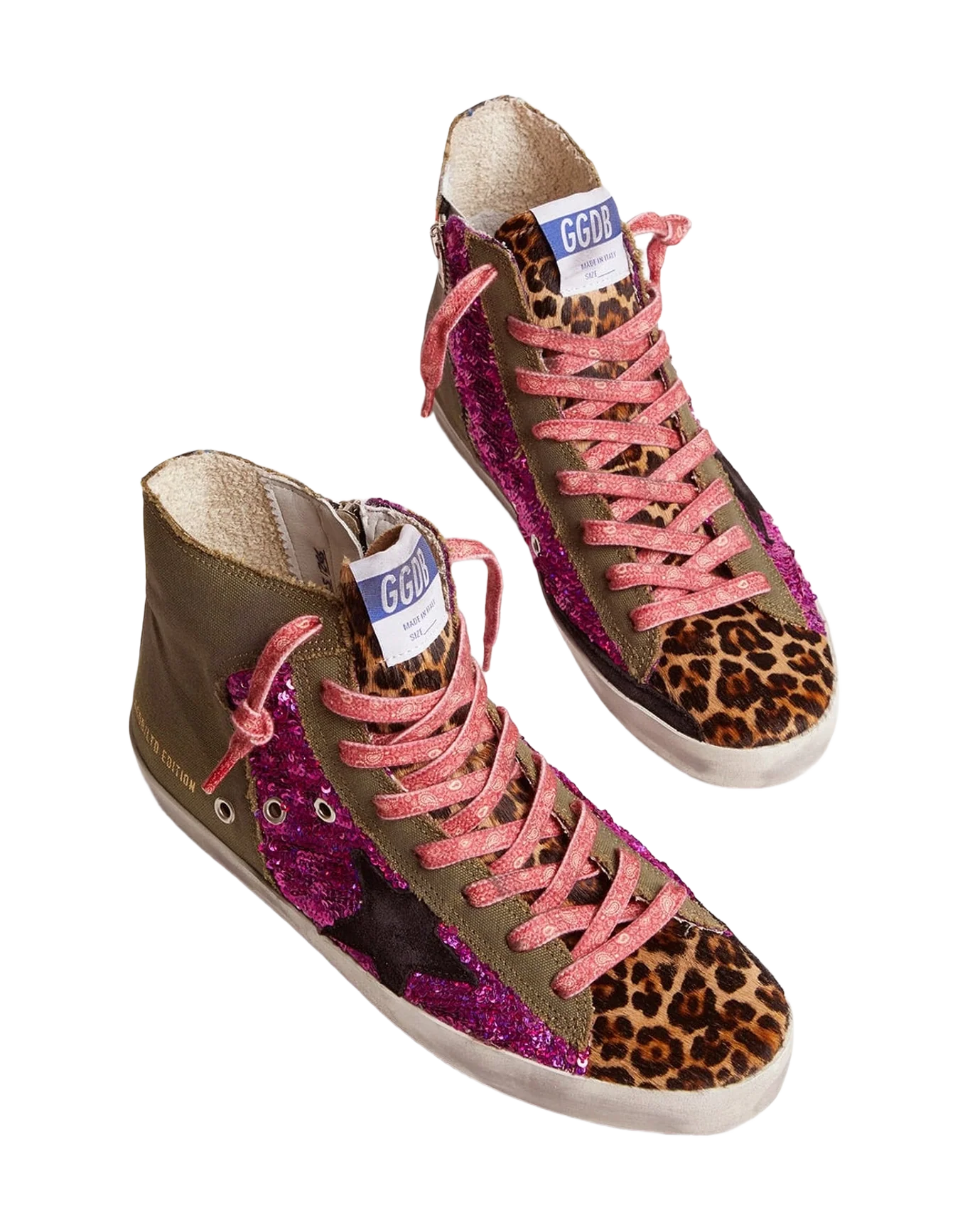 Women | Lab Limited Edition Canvas with Glitter & Pony Skin Francy Sneakers | Green Army x Purple x Bluette