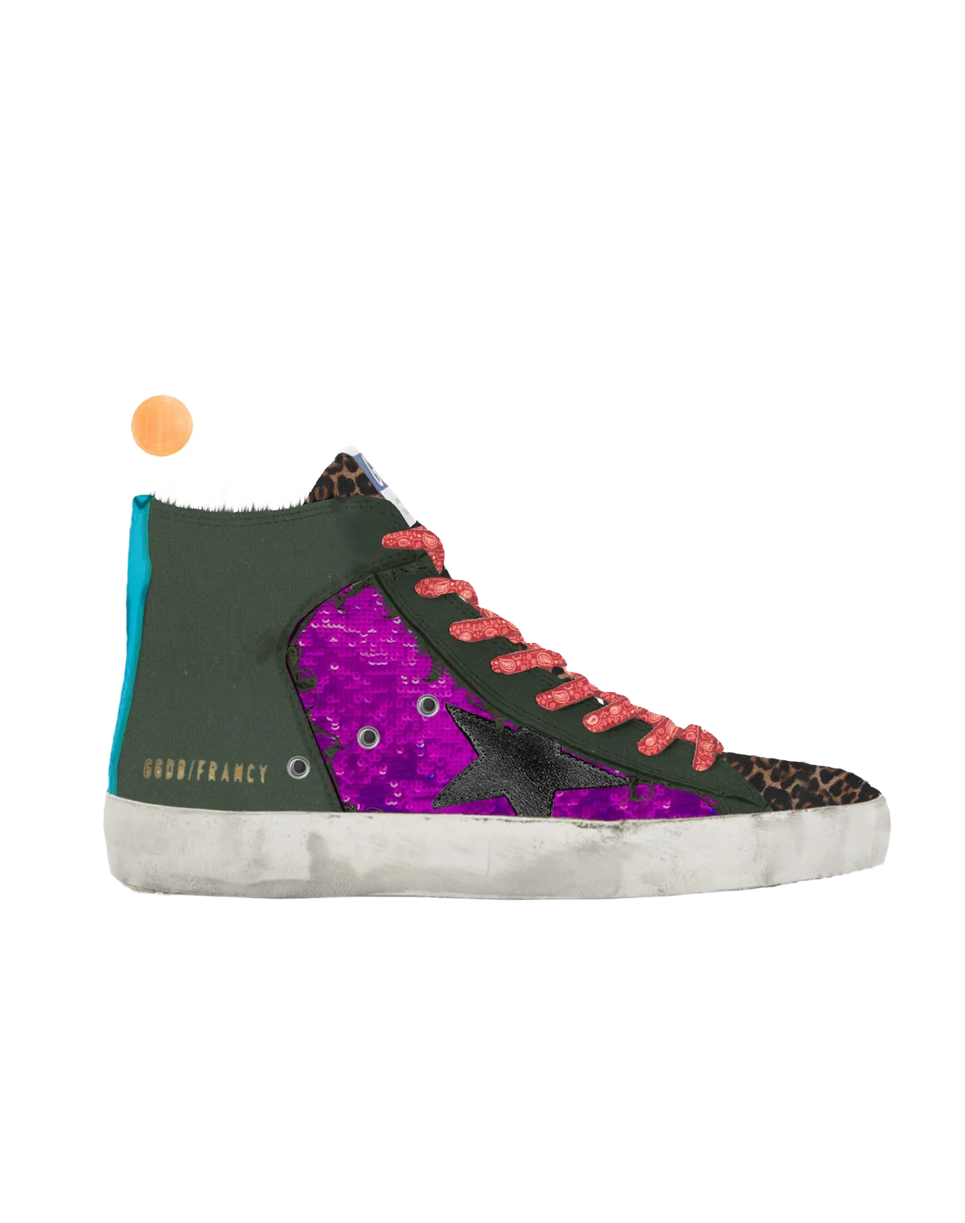 Women | Lab Limited Edition Canvas with Glitter & Pony Skin Francy Sneakers | Green Army x Purple x Bluette - Image 2