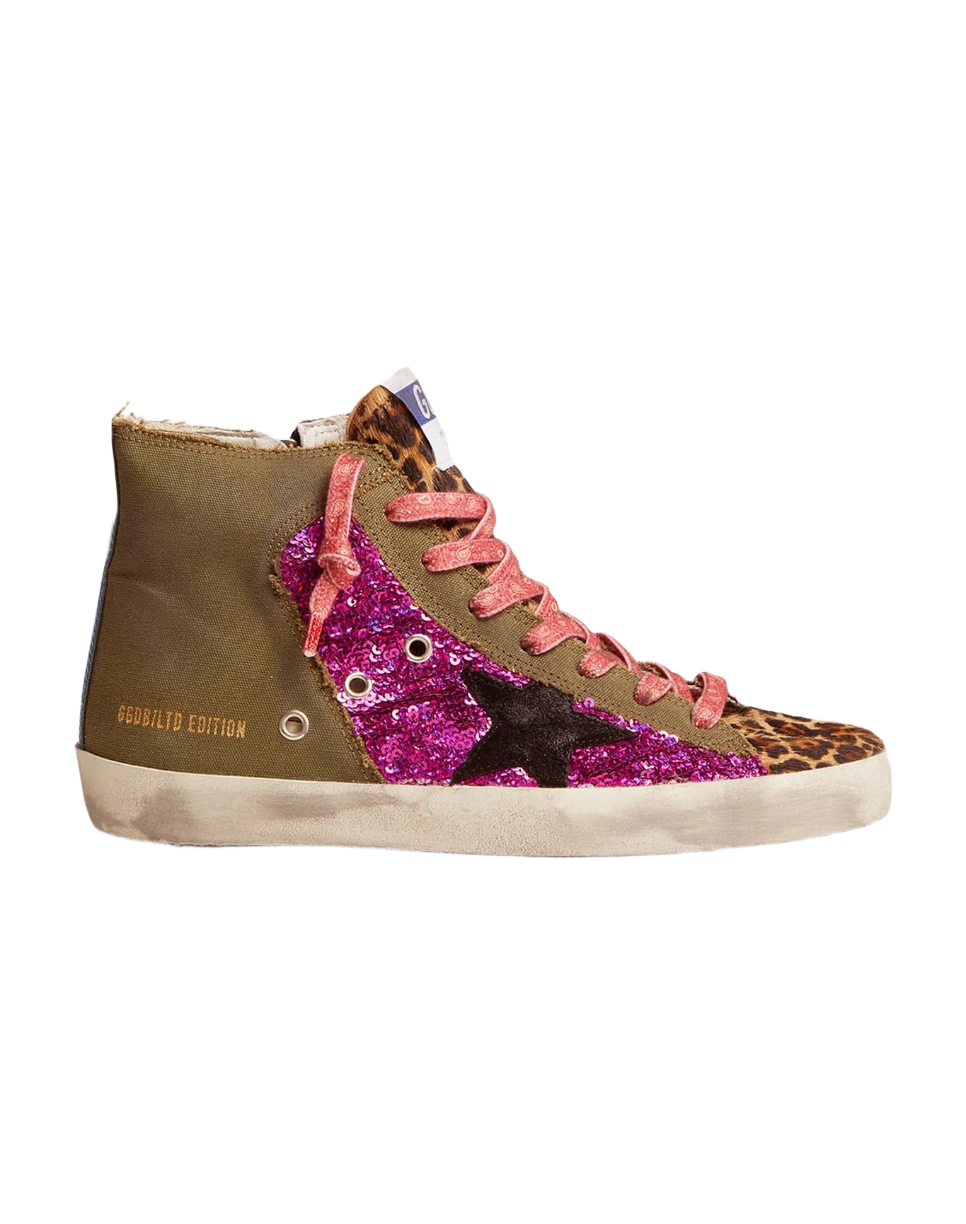 Women | Lab Limited Edition Canvas with Glitter & Pony Skin Francy Sneakers | Green Army x Purple x Bluette - Image 3