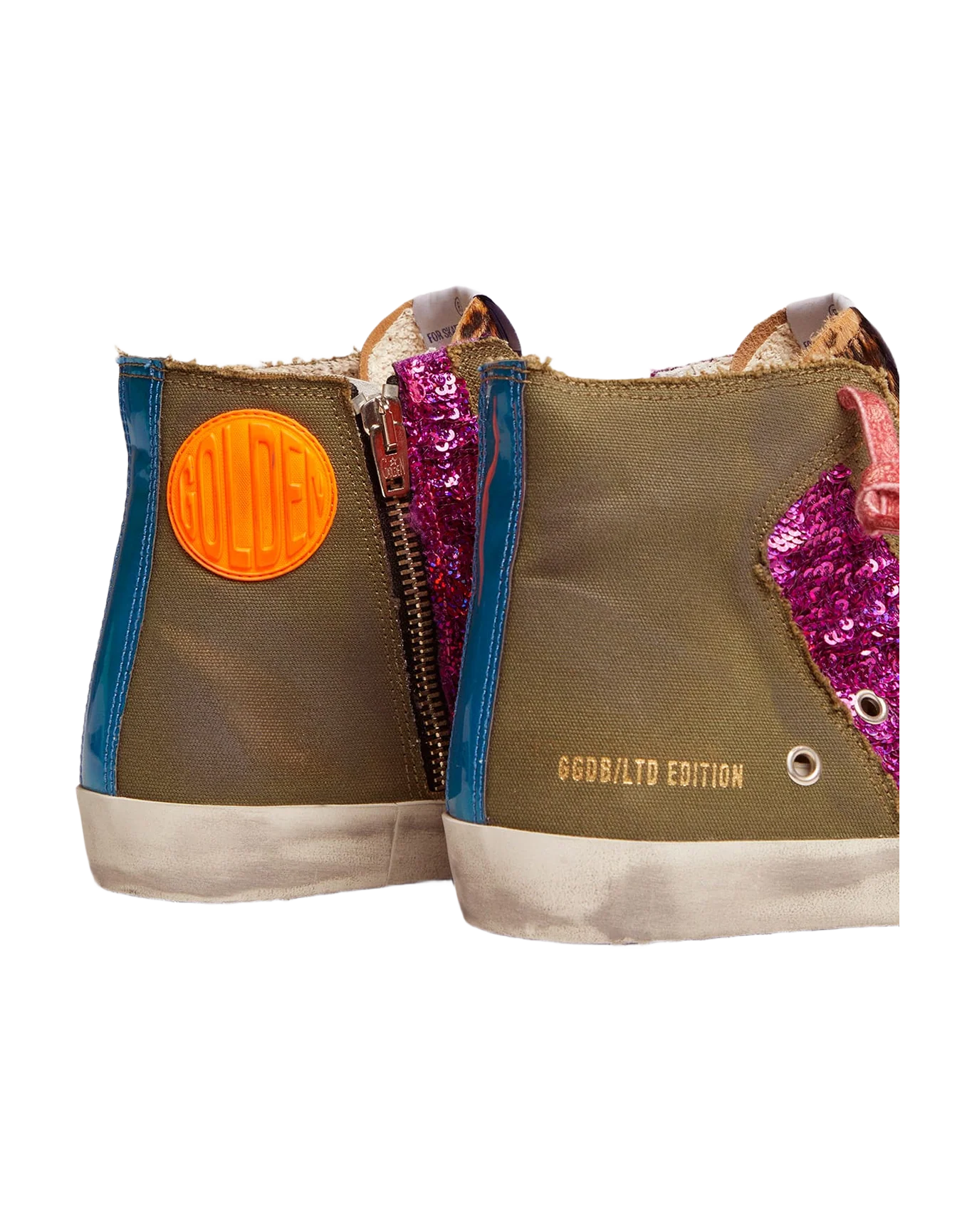Women | Lab Limited Edition Canvas with Glitter & Pony Skin Francy Sneakers | Green Army x Purple x Bluette - Image 4
