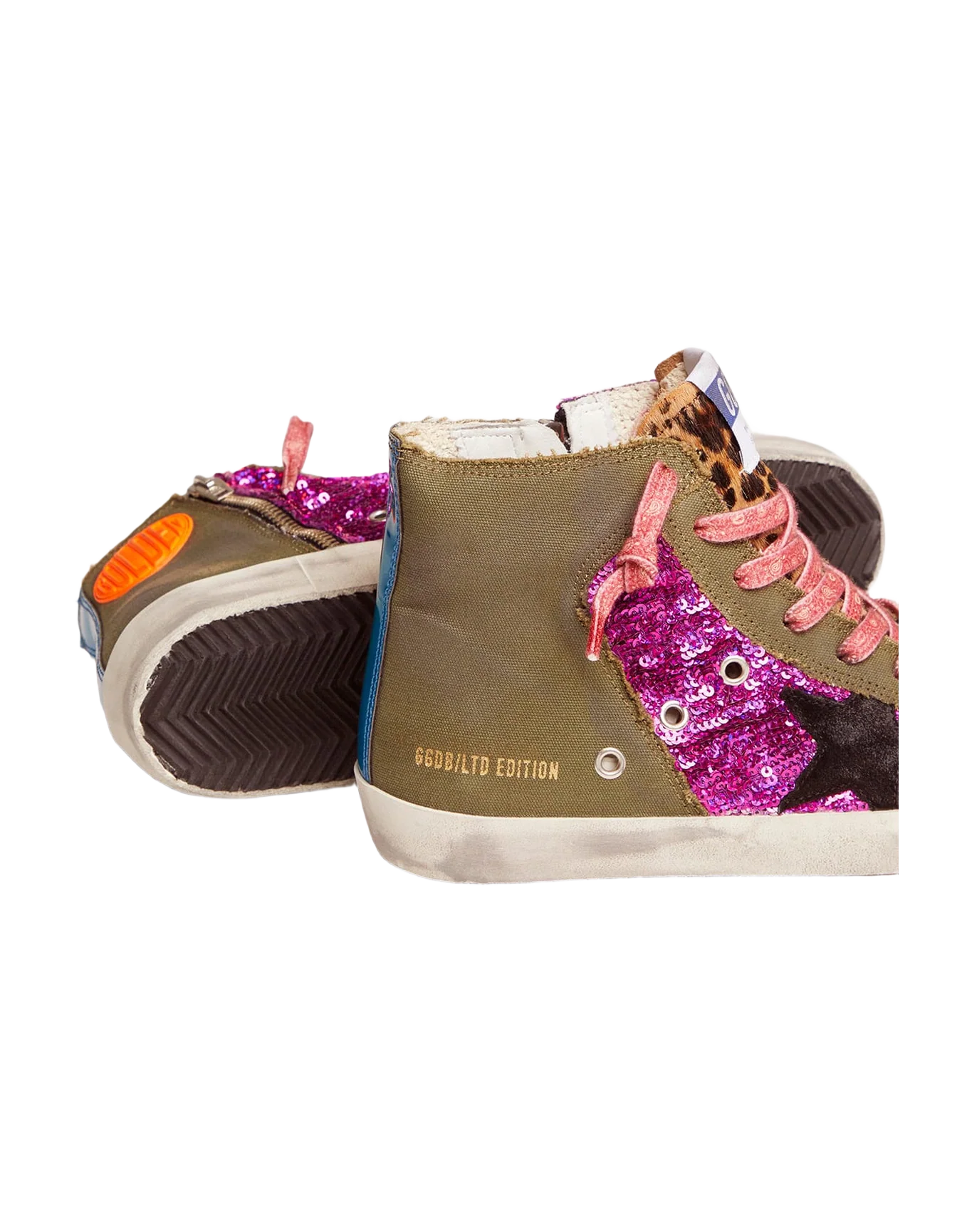 Women | Lab Limited Edition Canvas with Glitter & Pony Skin Francy Sneakers | Green Army x Purple x Bluette - Image 5