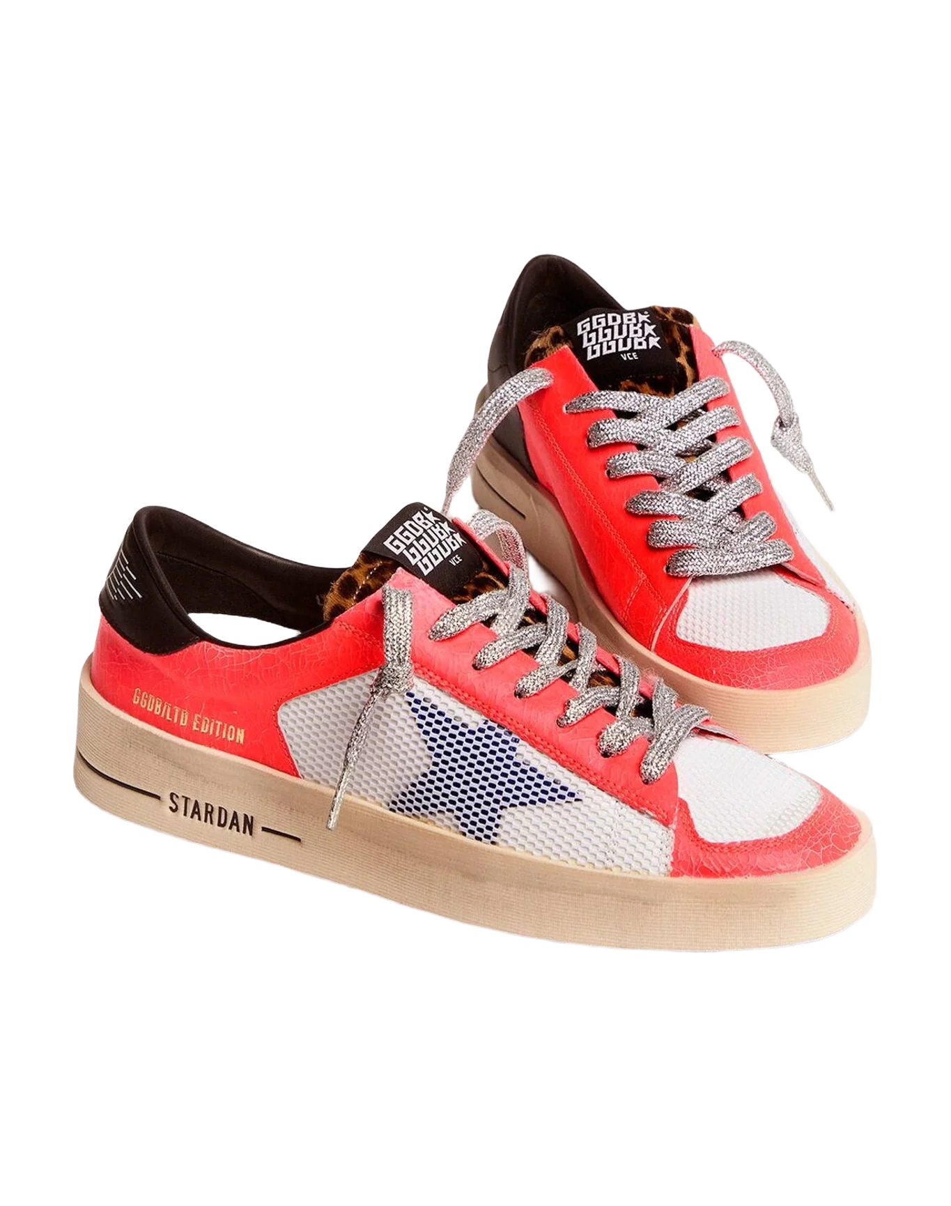 Women | Lab Limited Edition Stardan Sneakers Craquelé Leather & Pony Skin | White x Pink x Beige Brown Leo x Bluette x Black