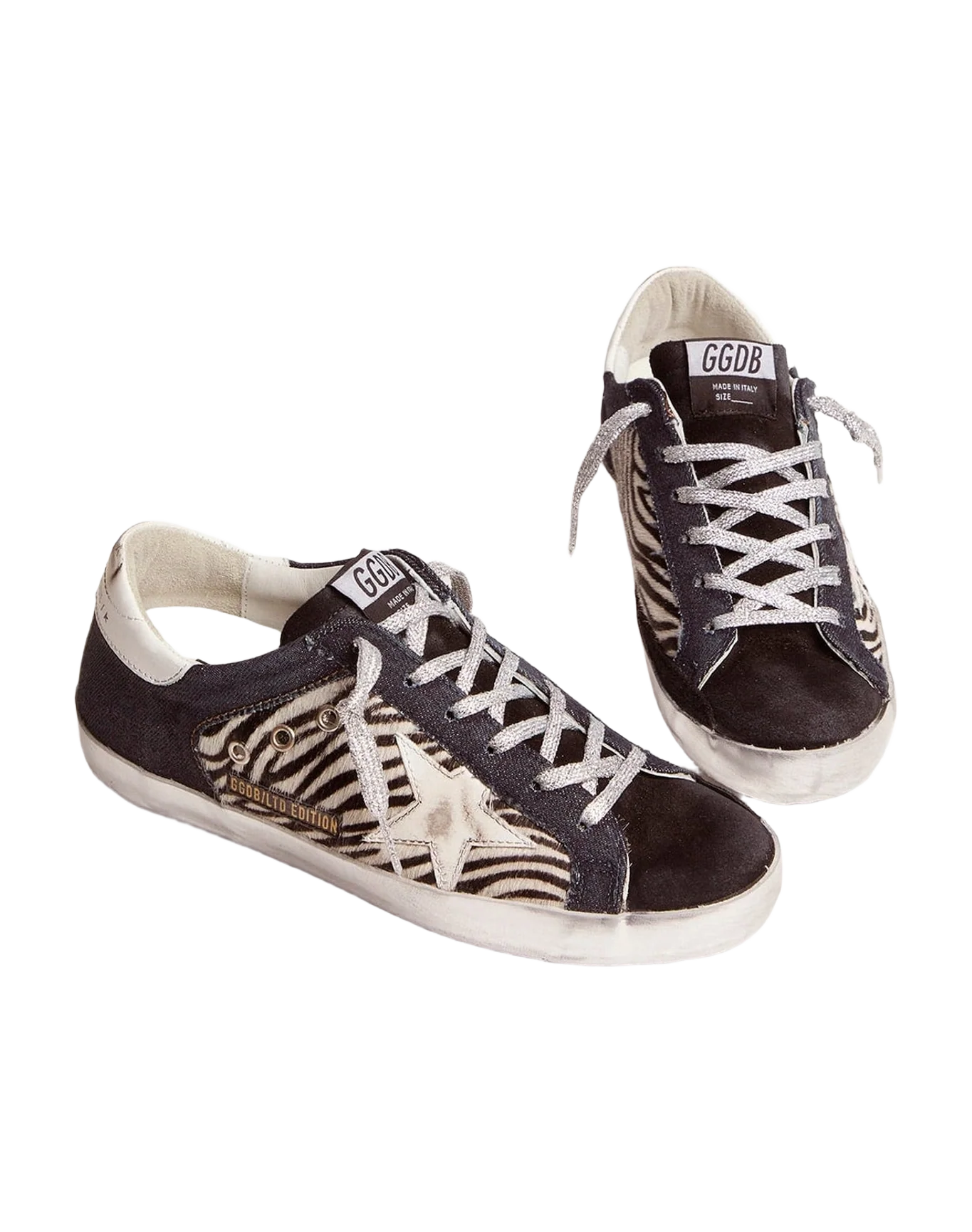 Women | Lab Limited Edition Super-Star Sneakers Denim, Zebra-Print Pony Skin & Suede | Black x White x Black Zebra x Bluette