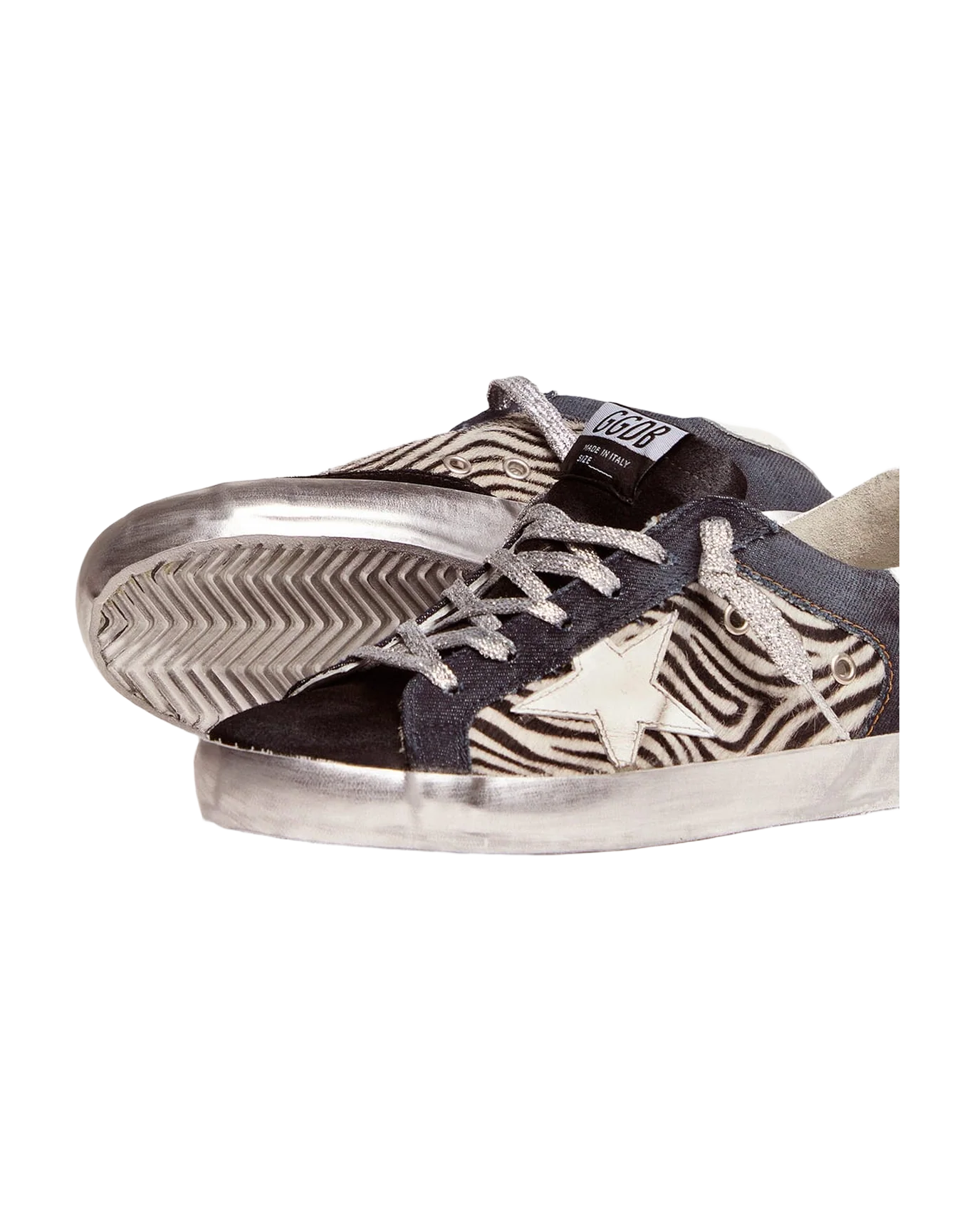 Women | Lab Limited Edition Super-Star Sneakers Denim, Zebra-Print Pony Skin & Suede | Black x White x Black Zebra x Bluette - Image 2