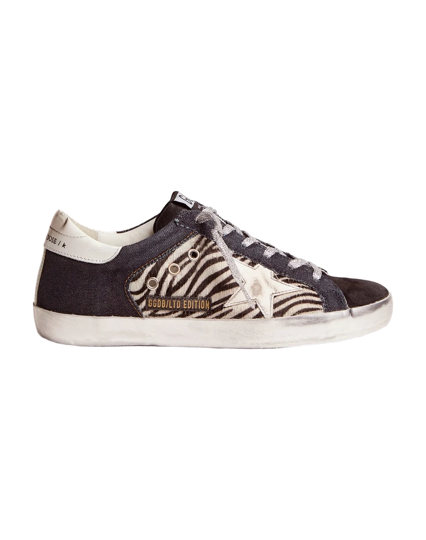 Women | Lab Limited Edition Super-Star Sneakers Denim, Zebra-Print Pony Skin & Suede | Black x White x Black Zebra x Bluette - Image 3