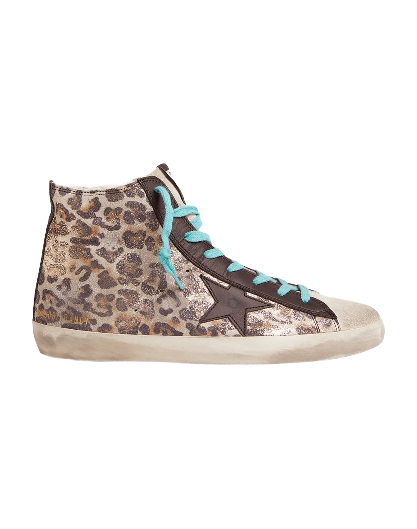 Women | Leopard-Print Francy Sneakers with Blue Laces | Beige Gold Leo x Ice x Black
