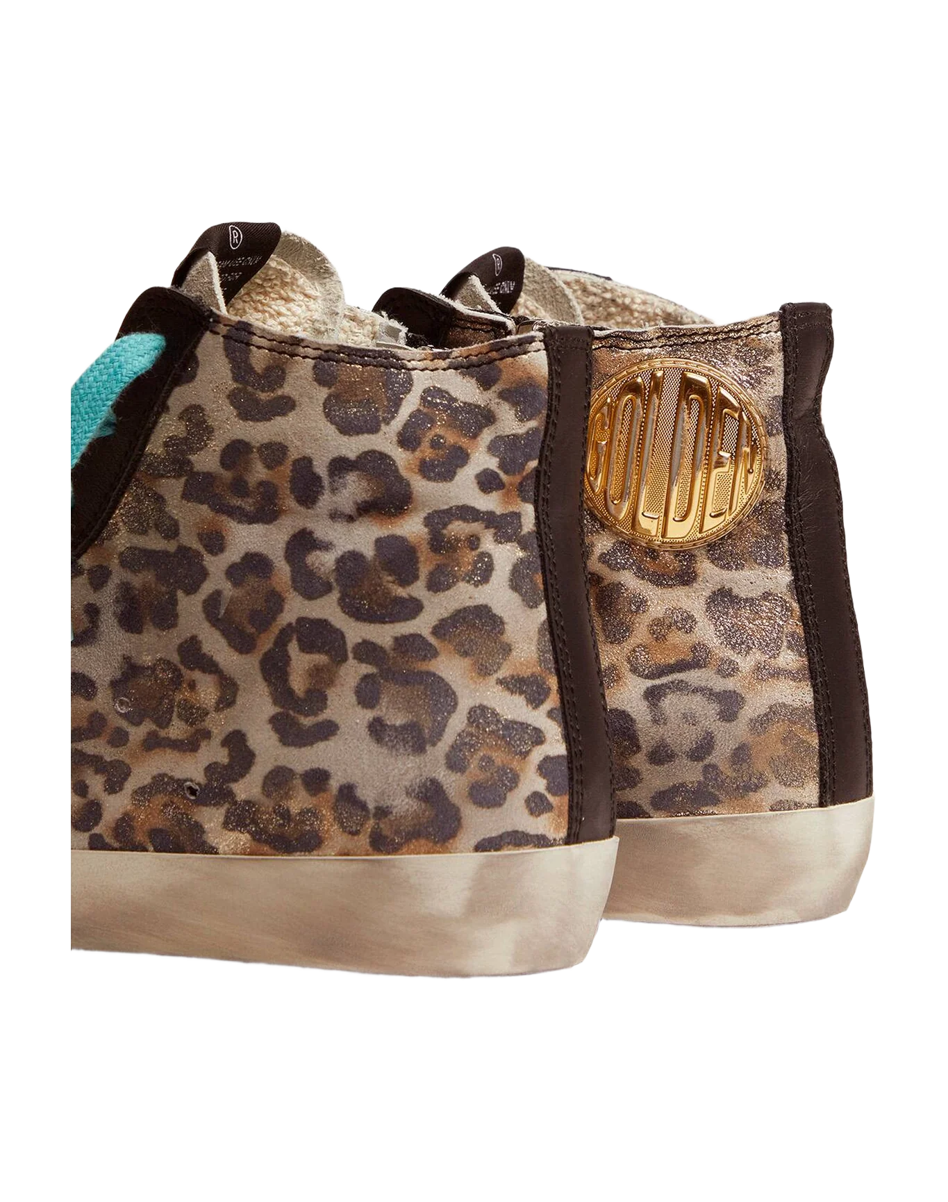 Women | Leopard-Print Francy Sneakers with Blue Laces | Beige Gold Leo x Ice x Black - Image 2
