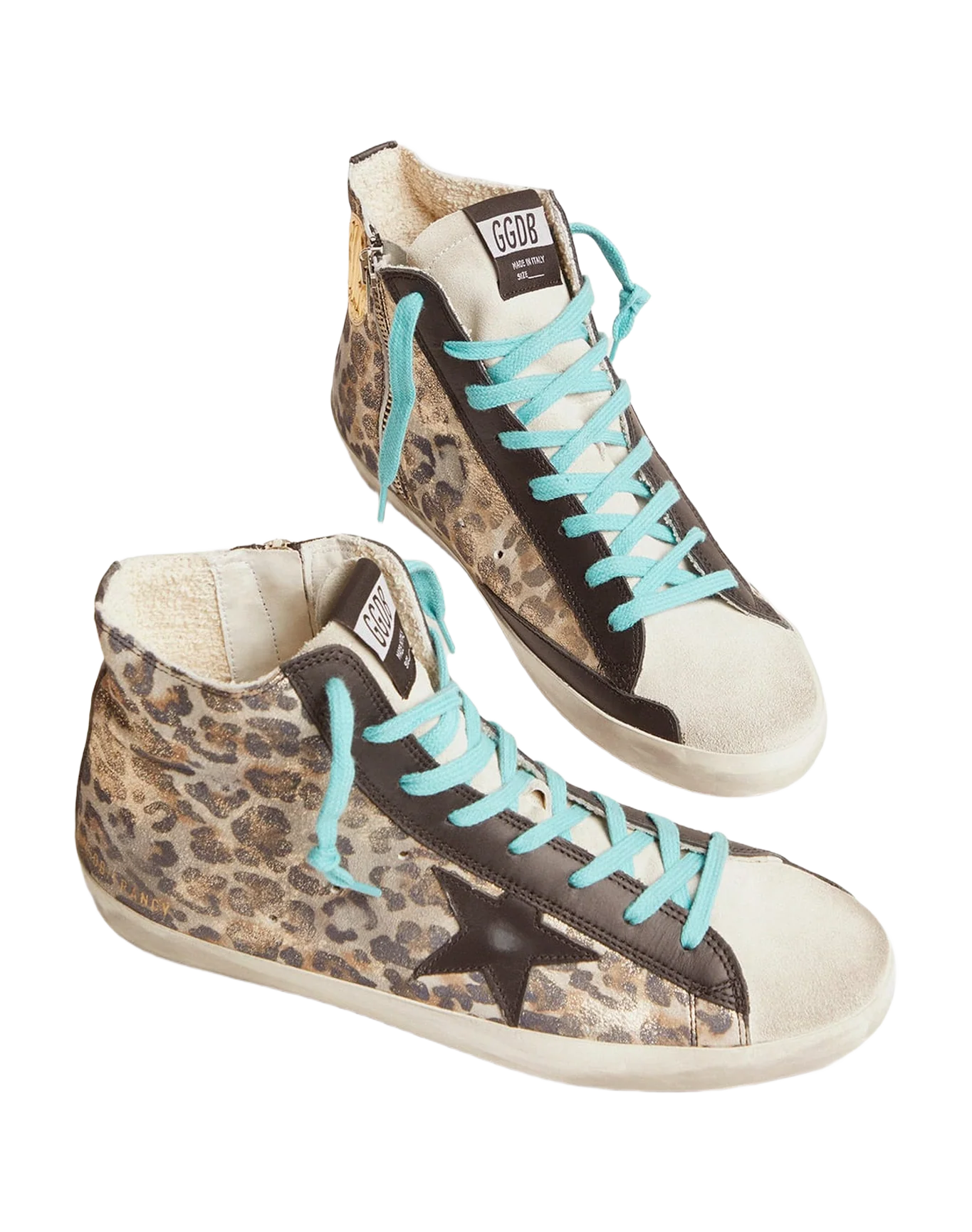 Women | Leopard-Print Francy Sneakers with Blue Laces | Beige Gold Leo x Ice x Black - Image 3