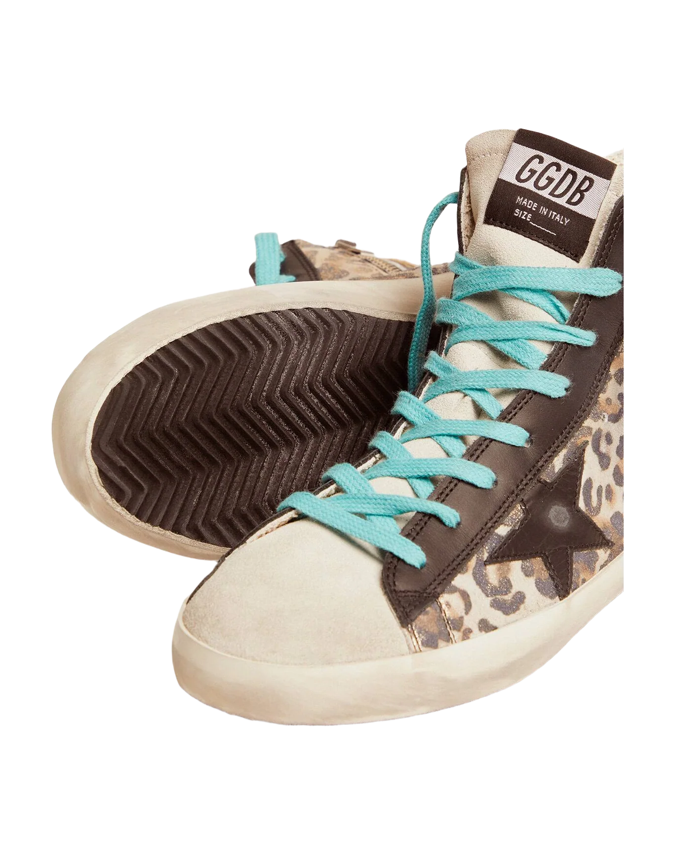 Women | Leopard-Print Francy Sneakers with Blue Laces | Beige Gold Leo x Ice x Black - Image 4