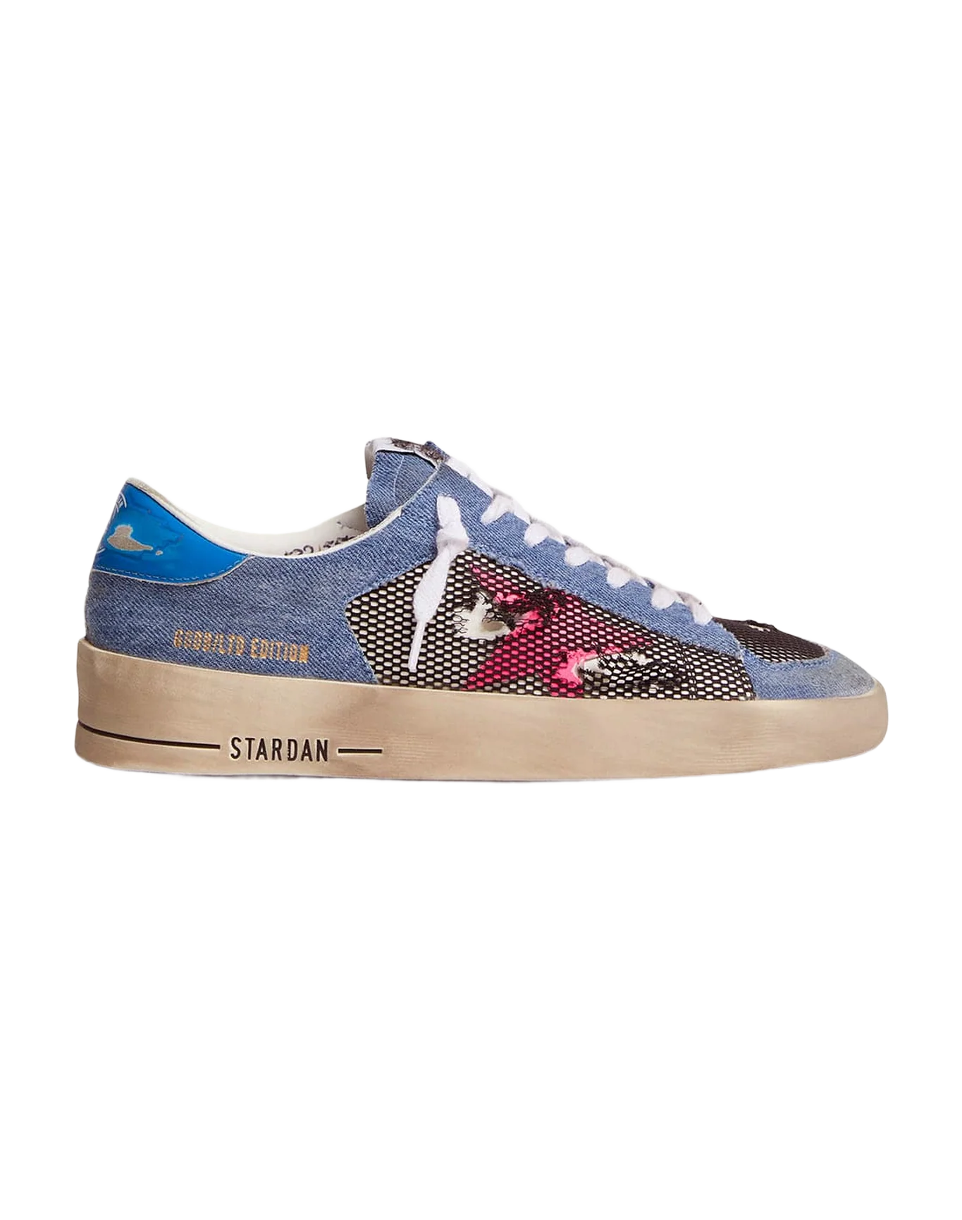 Women | Limited Edition Lab Denim Stardan Sneakers with Fuchsia Star | White x Black x Pink Fluo x Bluette - Image 4