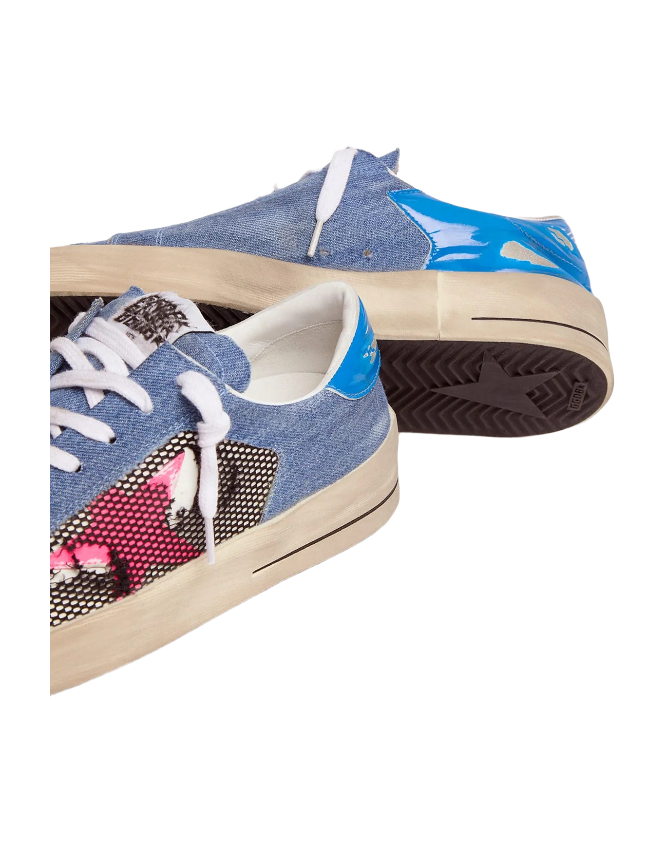 Women | Limited Edition Lab Denim Stardan Sneakers with Fuchsia Star | White x Black x Pink Fluo x Bluette - Image 5