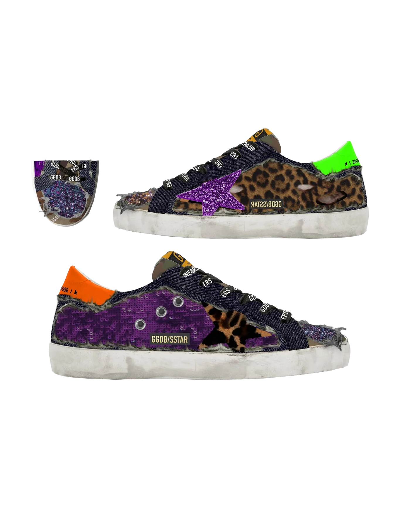 Women | Limited Edition Lab Glitter Leopard-Print Super-Star Sneakers | Purple x Beige Brown Leo x Orange Fluo x Green Fluo - Image 4
