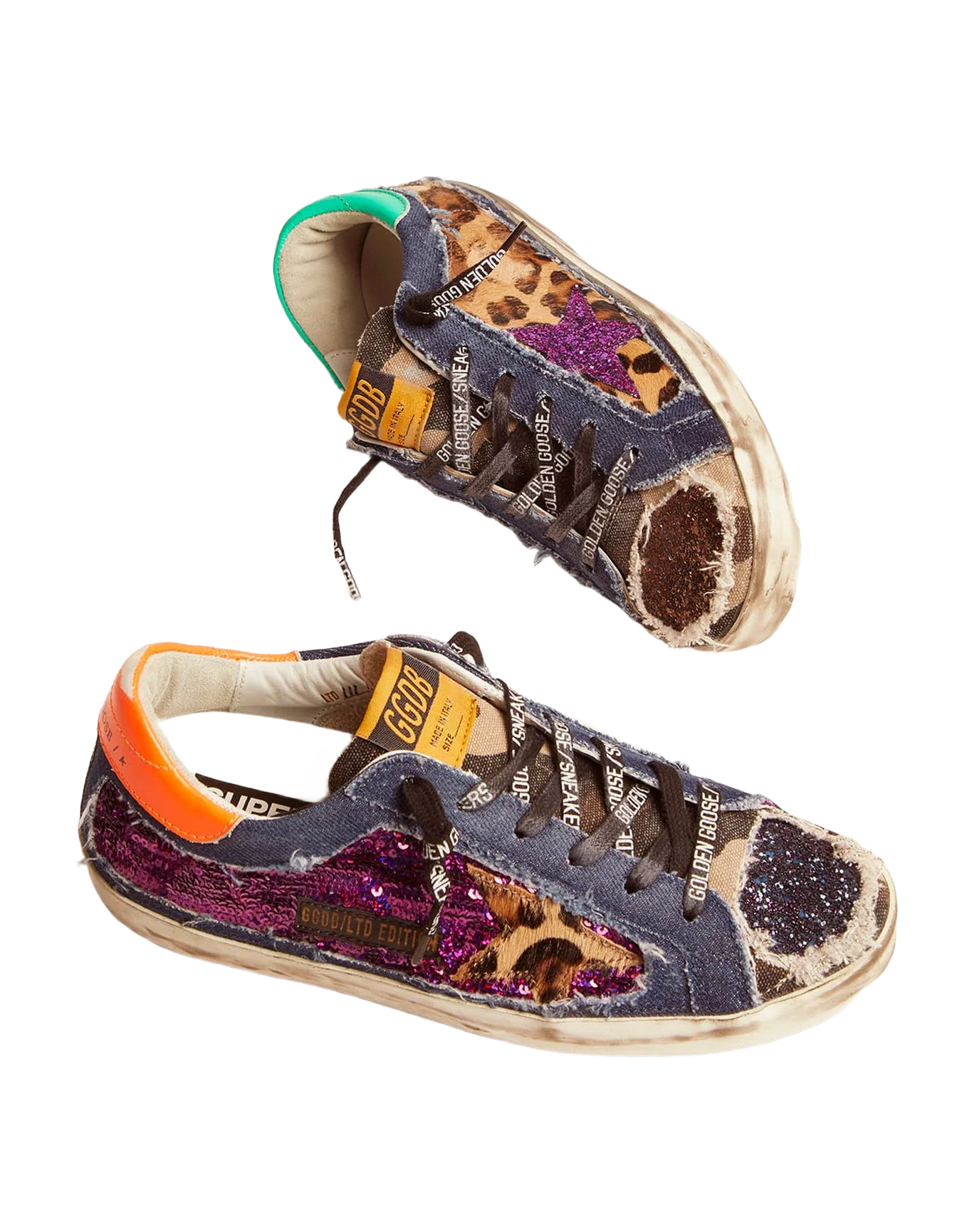 Women | Limited Edition Lab Glitter Leopard-Print Super-Star Sneakers | Purple x Beige Brown Leo x Orange Fluo x Green Fluo - Image 5