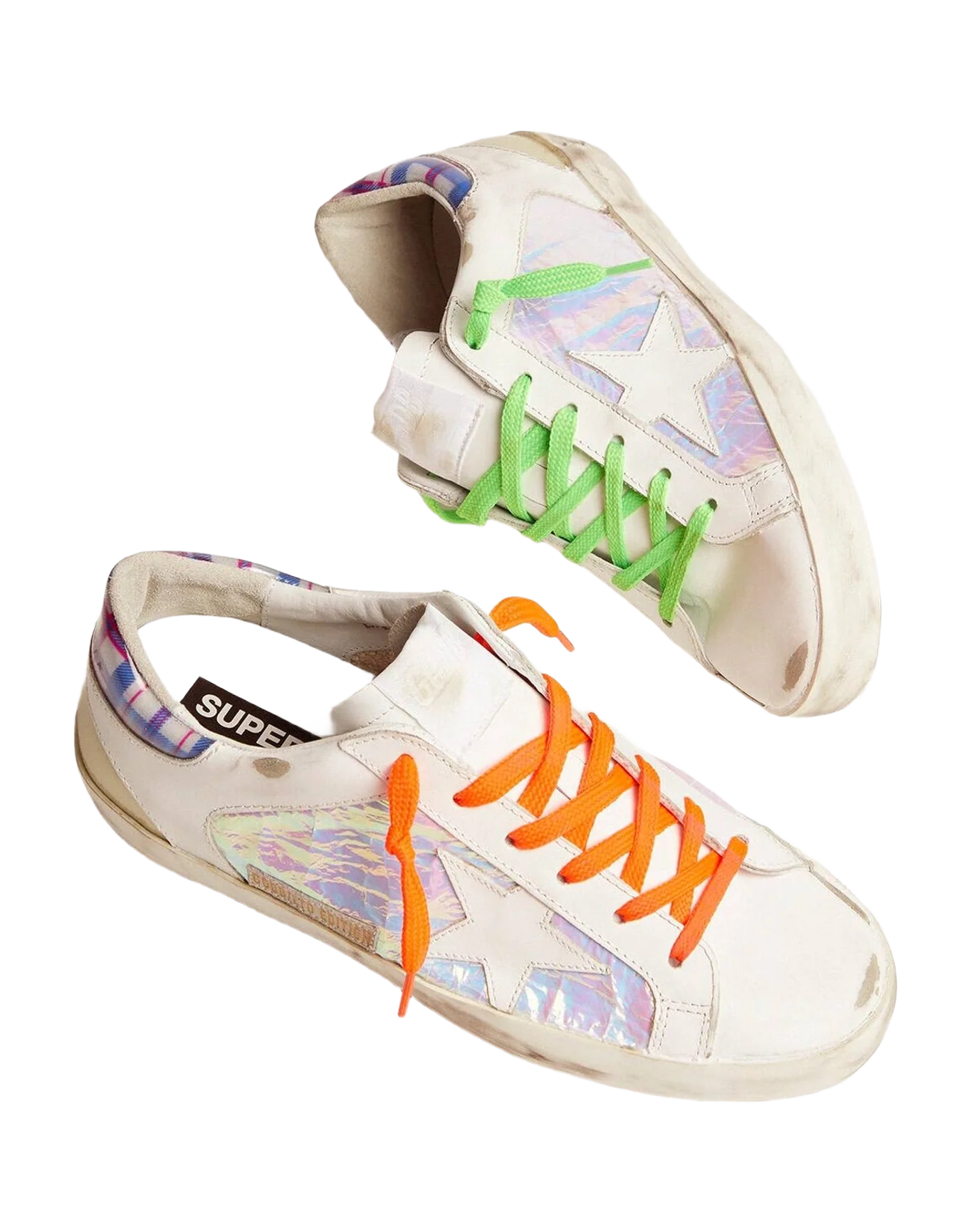 Women | Limited Edition Lab Super-Star Sneakers with Holographic & Tartan Upper | Multicolor x White x White Blue Fuchsia