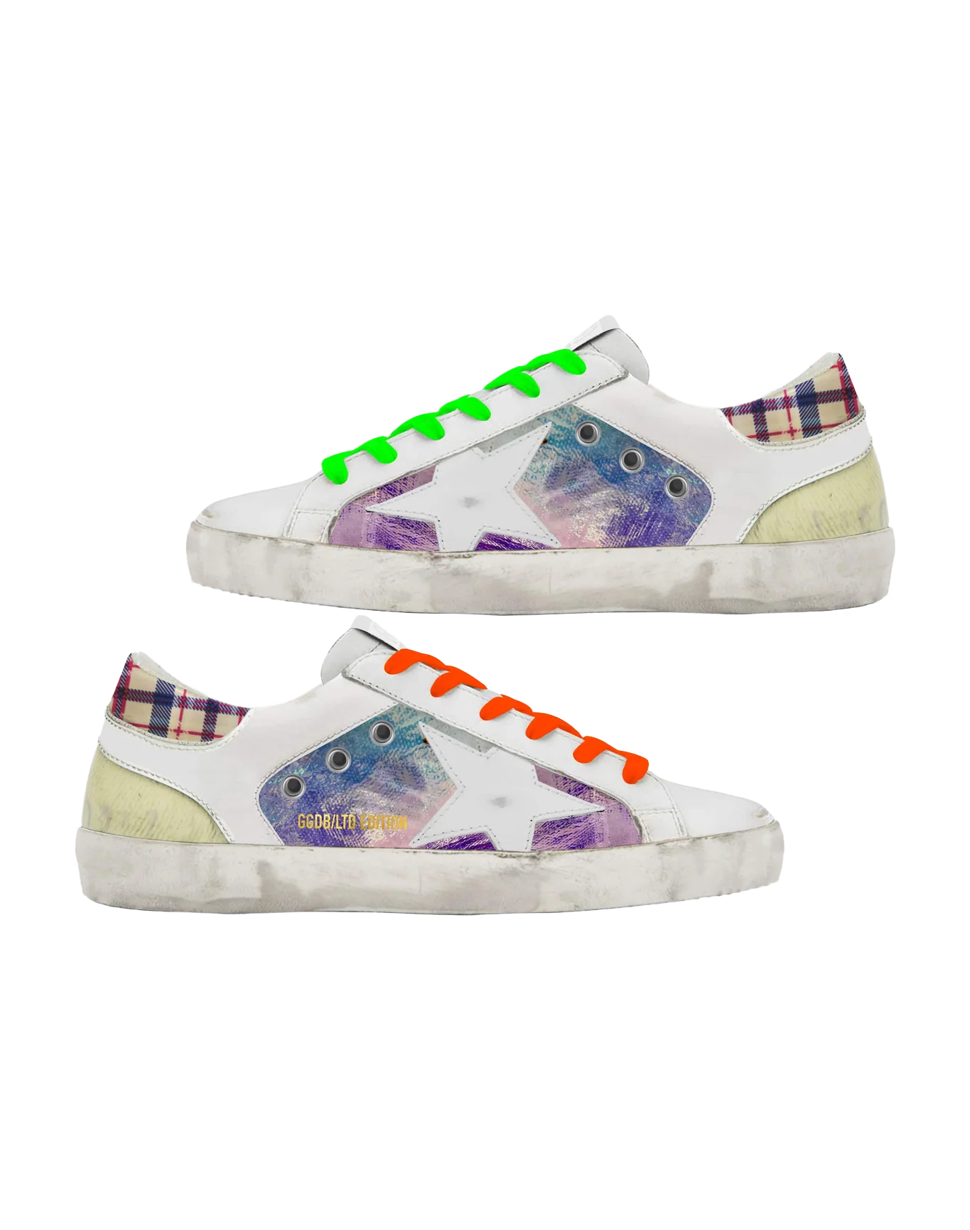Women | Limited Edition Lab Super-Star Sneakers with Holographic & Tartan Upper | Multicolor x White x White Blue Fuchsia - Image 5
