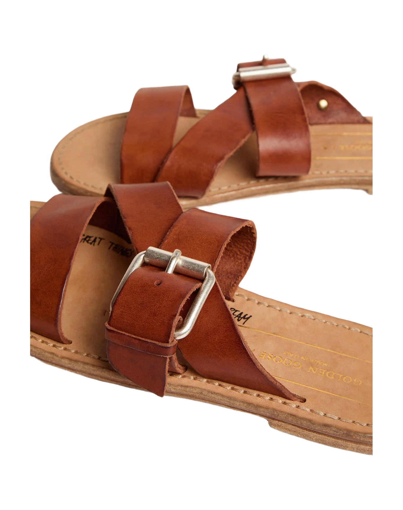 Women | Margaret Flat Sandals Resin-Coated Leather | Cuoio - Image 6