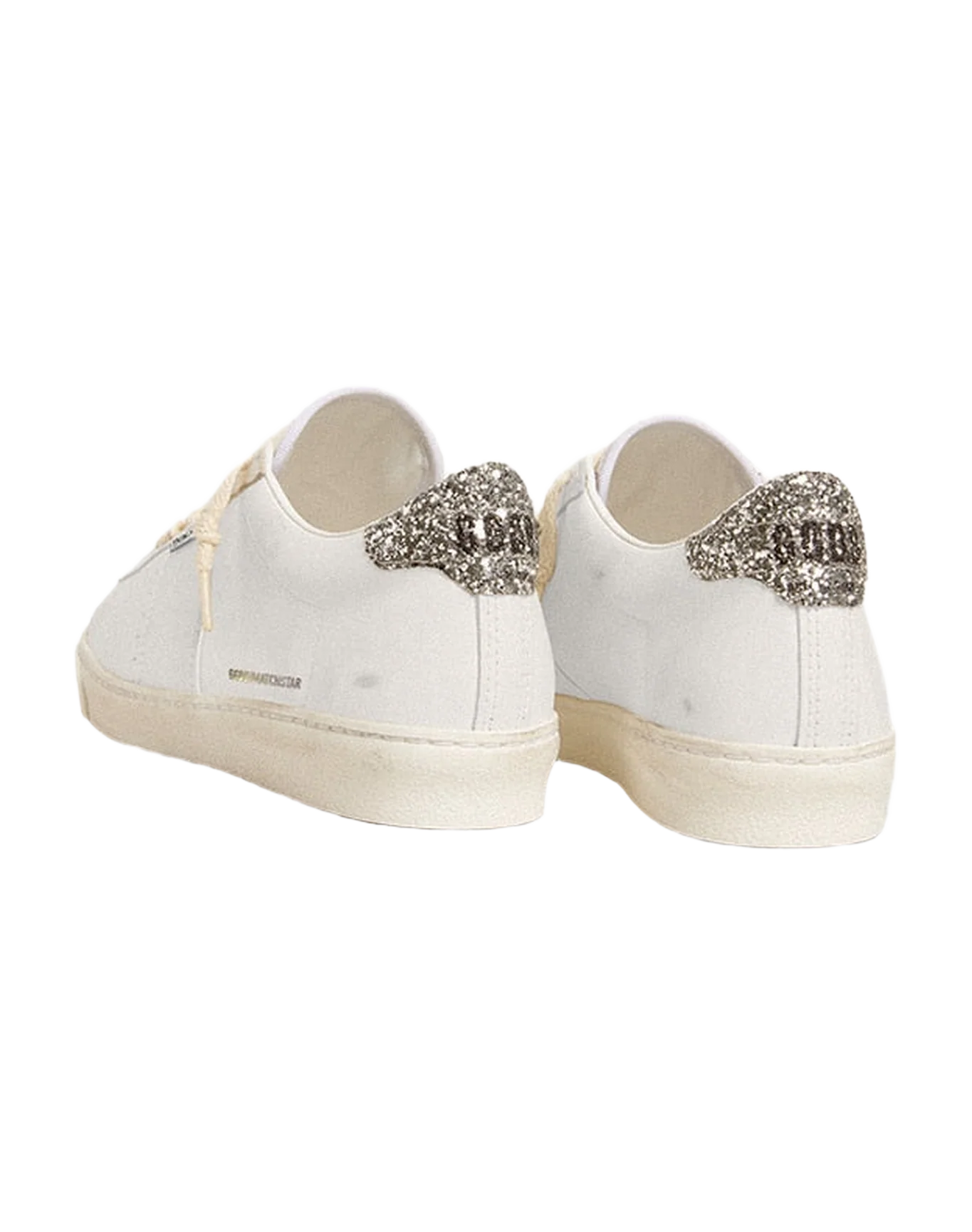 Women | Matchstar White Leather with Silver Glitter Heel Tab | Optic White x Silver - Image 6