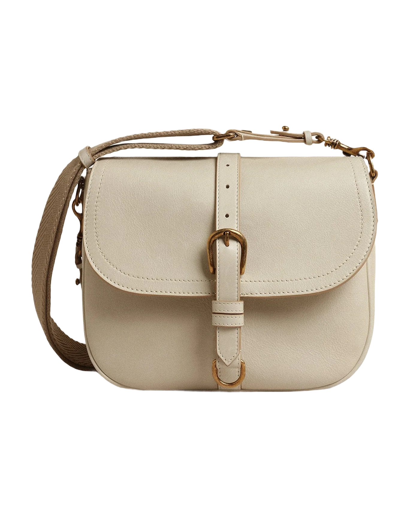 Women | Medium Sally Bag Porcelain Leather with Buckle & Contrasting Shoulder Strap | Porcelain - Image 4