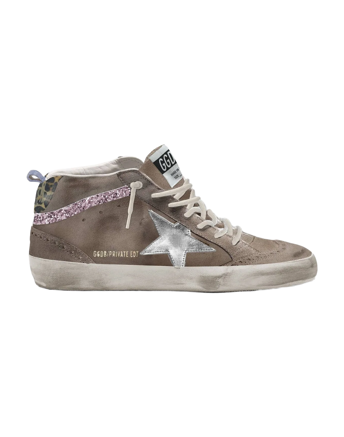 Women | Mid Star Beige Larice Suede with Silver Star & Violet Glitter Detail | Beige Larice x Silver x Violet x Black x Brown