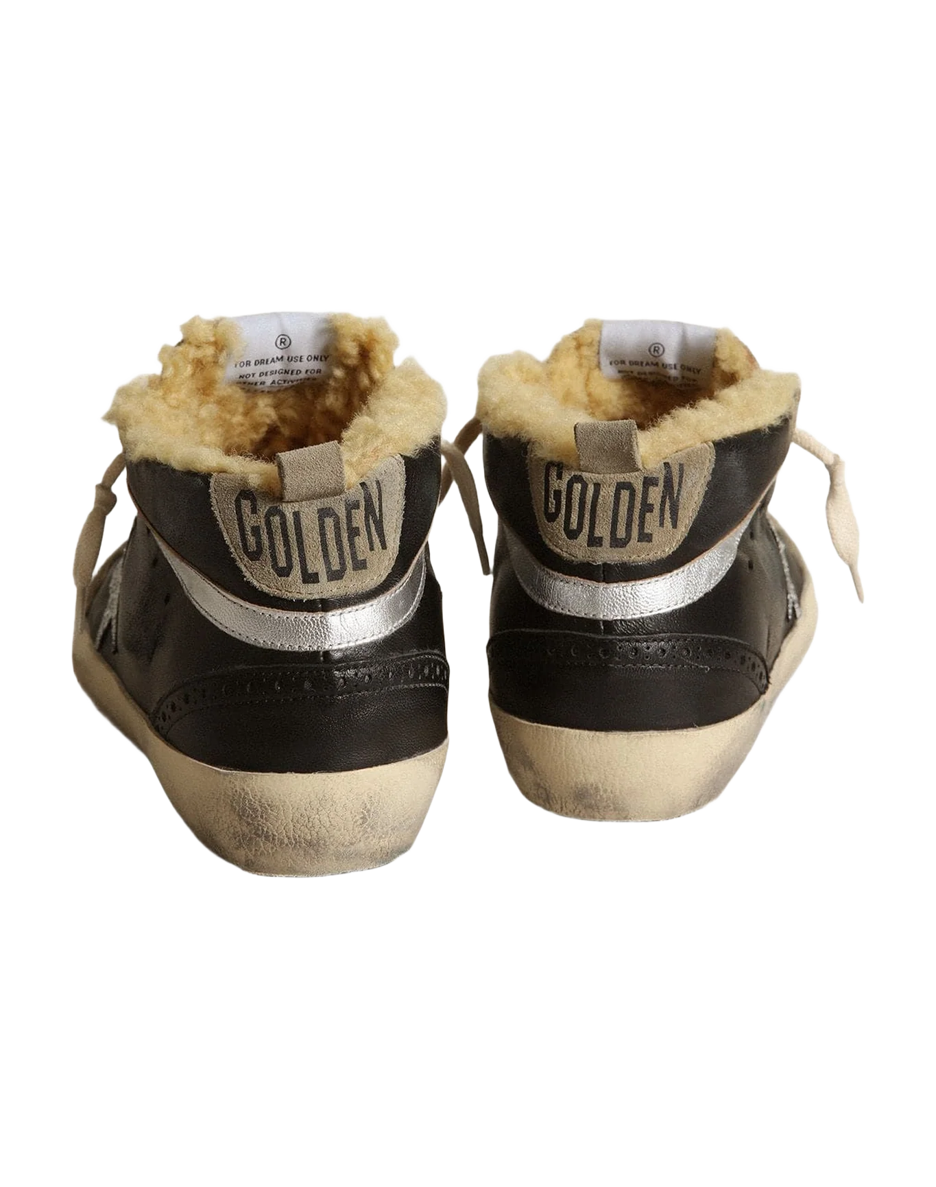 Women | Mid Star Black Nappa Leather with Swarovski Crystal Star & Beige Shearling Lining | Black x Ice x Silver - Image 7