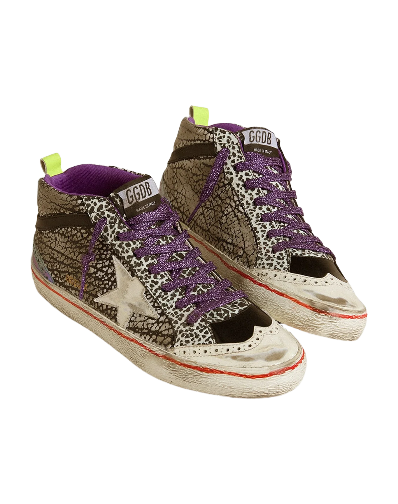 Women | Mid Star Lab Animal-Print Leather with A White Star | Black x White x Iridescent Light Blue x Yellow x Purple - Image 4