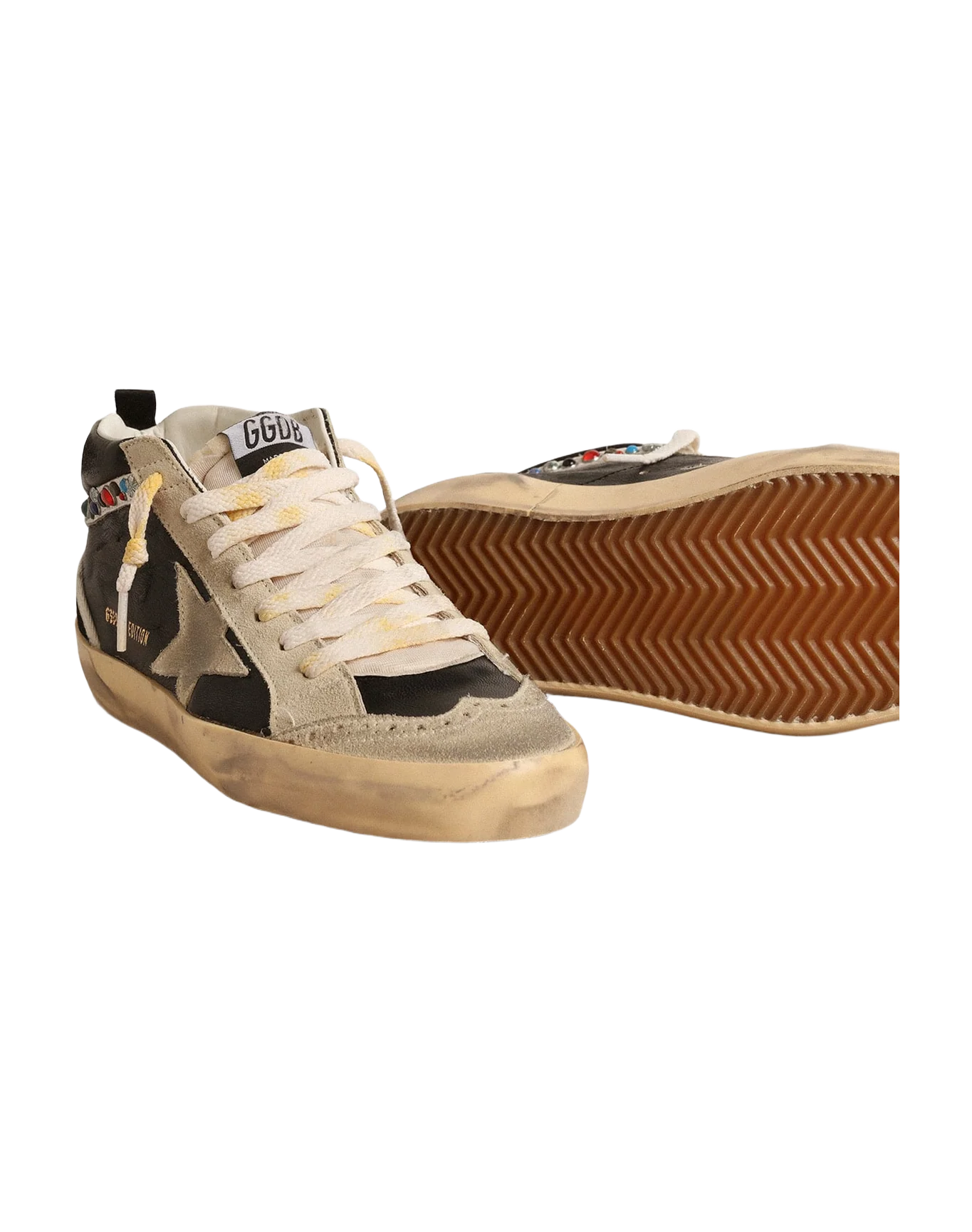 Women | Mid Star Ltd Nappa Leather with Suede Star & Studded Flash | Black x Beige x Multicolor - Image 2