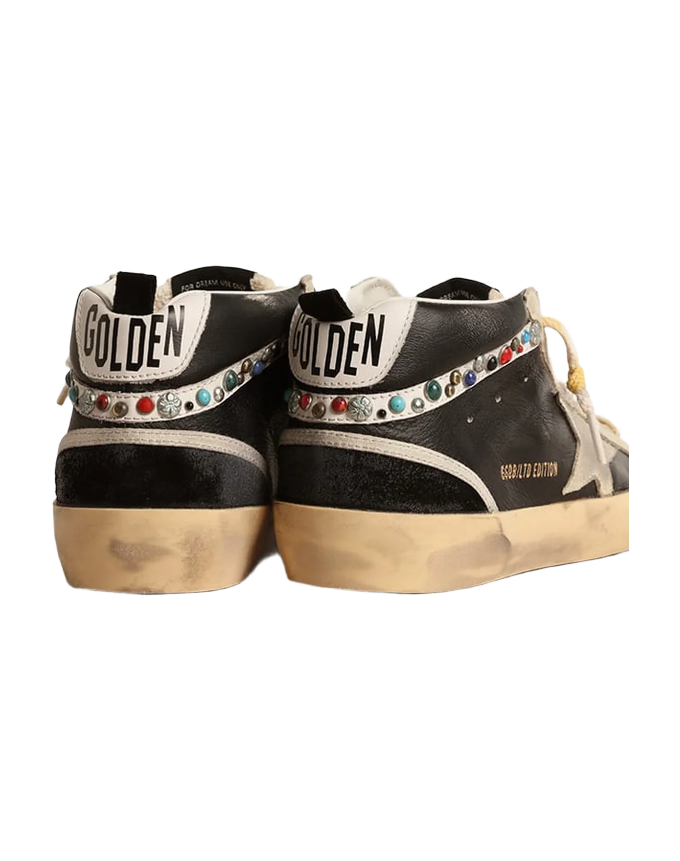 Women | Mid Star Ltd Nappa Leather with Suede Star & Studded Flash | Black x Beige x Multicolor - Image 7