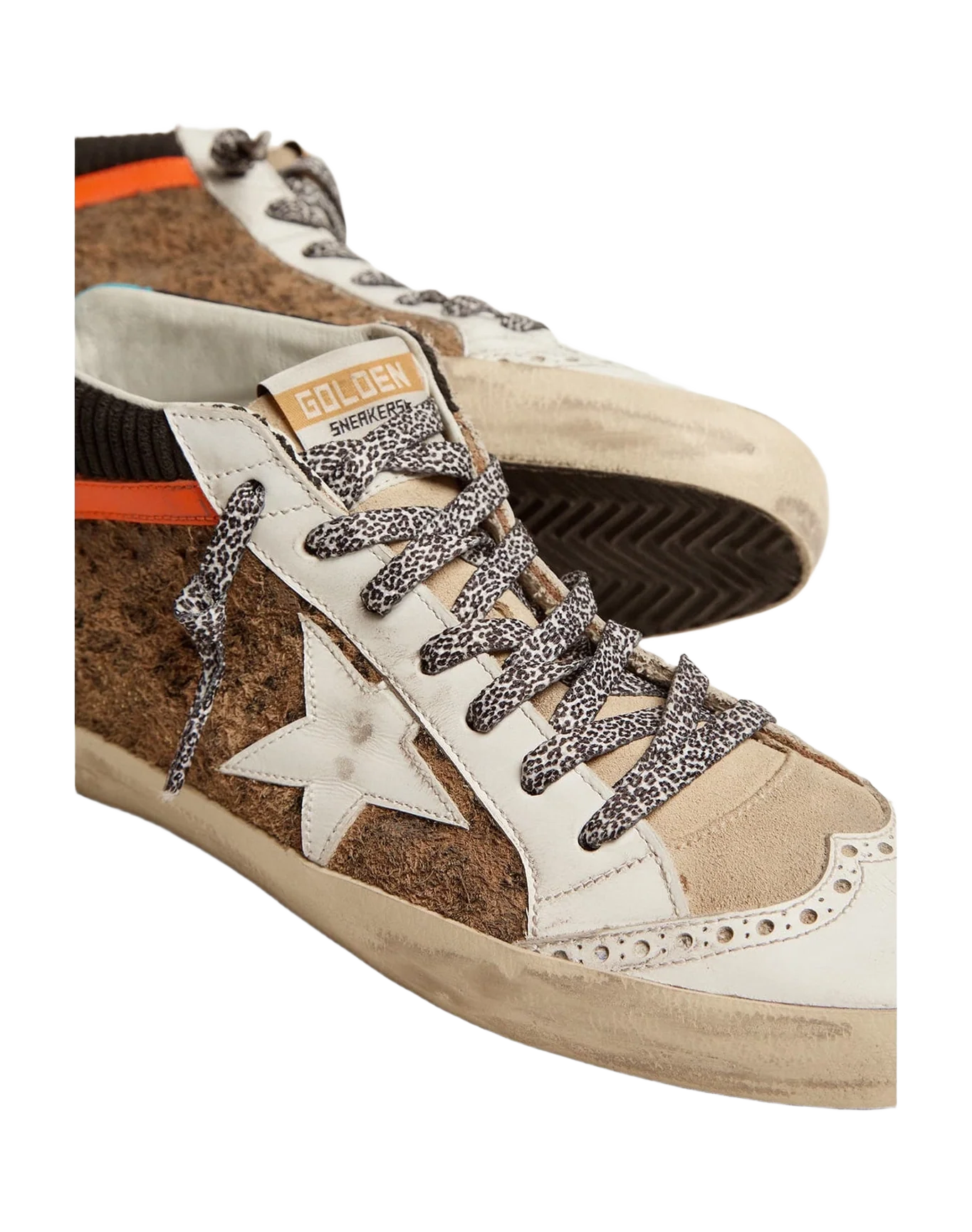 Women | Mid Star Ltd Sneakers with Leopard-Print & Corduroy Suede Upper | Beige Brown Leo x Black x White x Beige x Cyan Blue