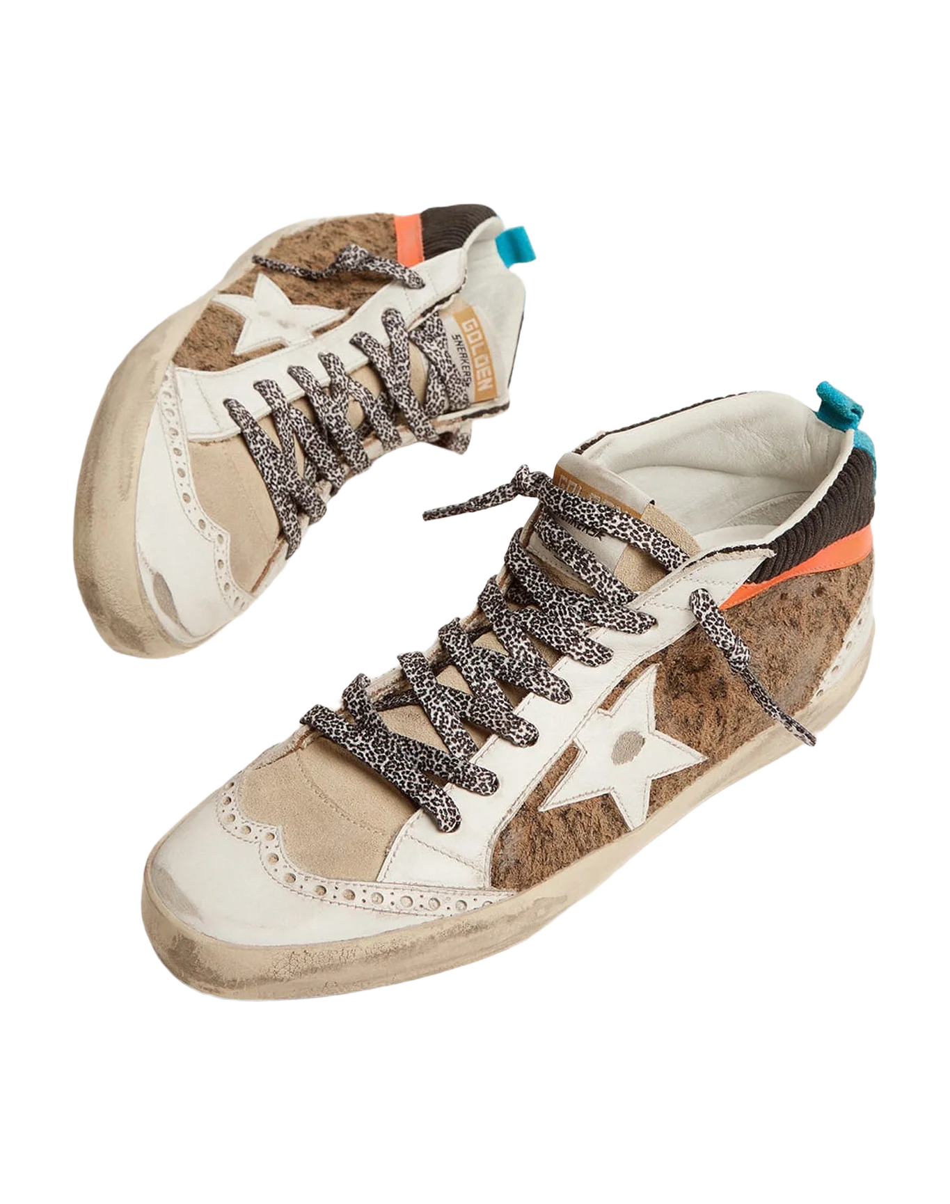 Women | Mid Star Ltd Sneakers with Leopard-Print & Corduroy Suede Upper | Beige Brown Leo x Black x White x Beige x Cyan Blue - Image 3