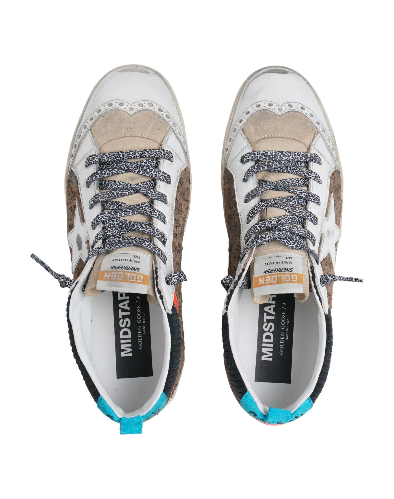 Women | Mid Star Ltd Sneakers with Leopard-Print & Corduroy Suede Upper | Beige Brown Leo x Black x White x Beige x Cyan Blue - Image 5