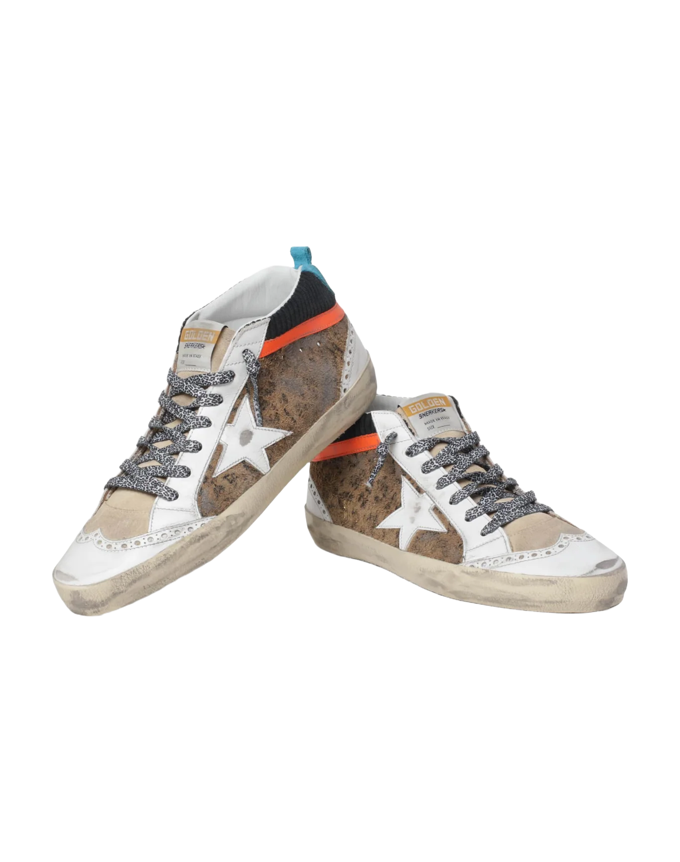 Women | Mid Star Ltd Sneakers with Leopard-Print & Corduroy Suede Upper | Beige Brown Leo x Black x White x Beige x Cyan Blue - Image 6