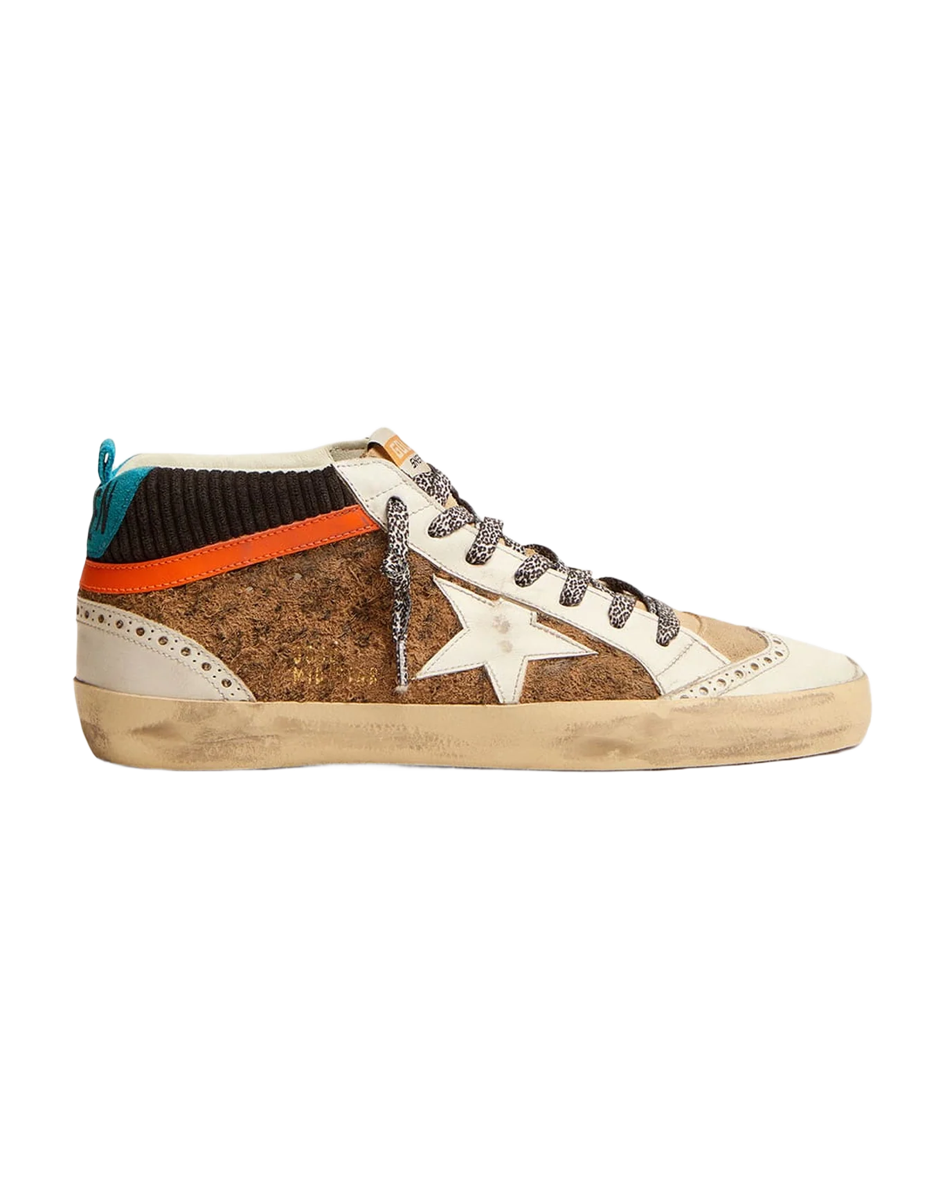 Women | Mid Star Ltd Sneakers with Leopard-Print & Corduroy Suede Upper | Beige Brown Leo x Black x White x Beige x Cyan Blue - Image 7